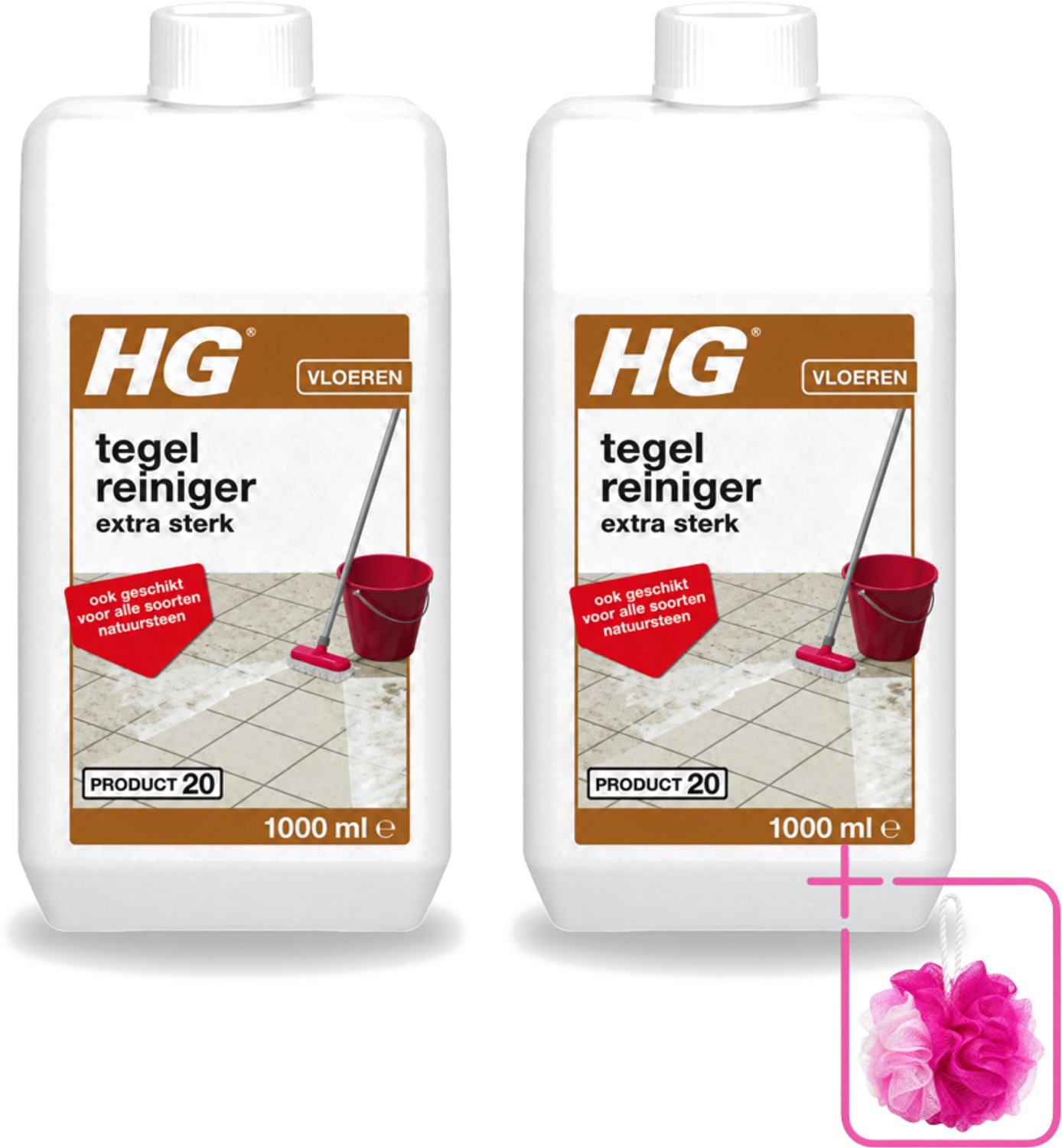 2 x HG - Vloeren - Tegelreiniger Extra Sterk - Geschikt Voor Alle Soorten Natuursteen - 1L - Bulkverpakking - Tegelreiniger - Douchemop - Natuursteen reinigen