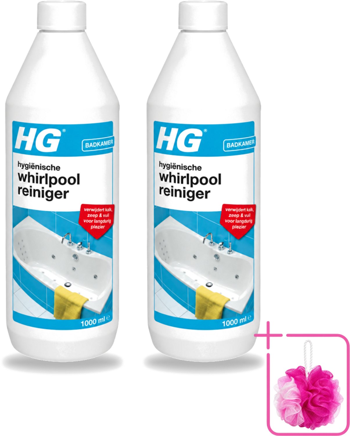 2 x HG - Badkamer - Hygiënische Whirlpoolreiniger - Verwijdert Kalk, Zeep & Vuil - 1L - Bulkverpakking - Whirlpool reinigen - Douchemop - Kalk verwijderen