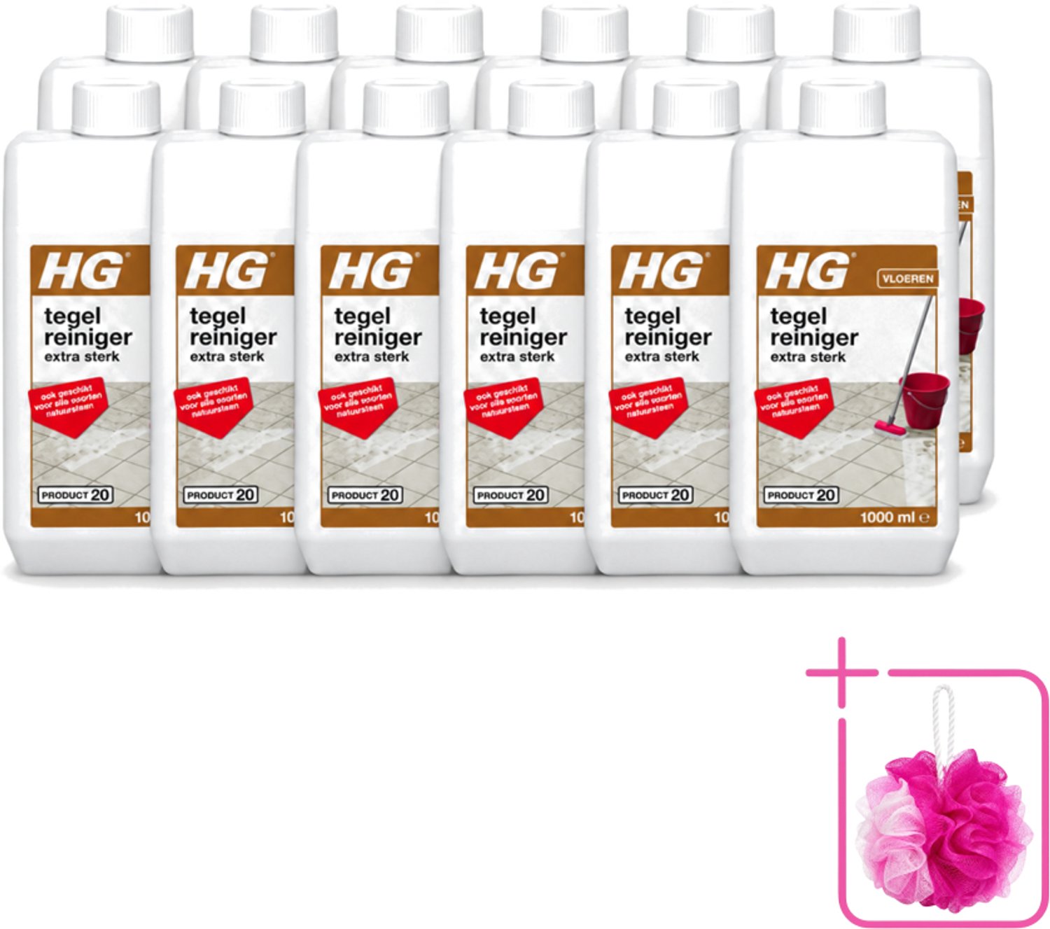 12 x HG - Vloeren - Tegelreiniger Extra Sterk - Geschikt Voor Alle Soorten Natuursteen - 1L - Bulkverpakking - Tegelreiniger - Douchemop - Natuursteen reinigen