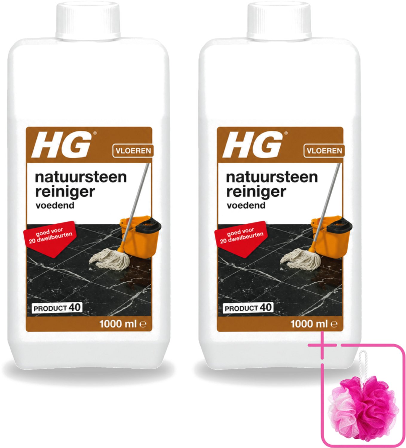 2 x HG - Natuursteenreiniger - Hydraterend - Voor Regelmatige Reiniging - 20 Dweilbeurten - 1L - Bulkverpakking - Natuursteen reinigen - Douchemop - Marmer reinigen