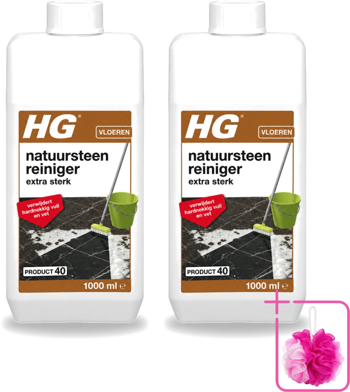 2 x HG - Natuursteenreiniger - Extra Sterk - Verwijdert Hardnekkig Vuil & Vet - 1L - Bulkverpakking - Natuursteen reinigen - Douchemop - Vet verwijderen