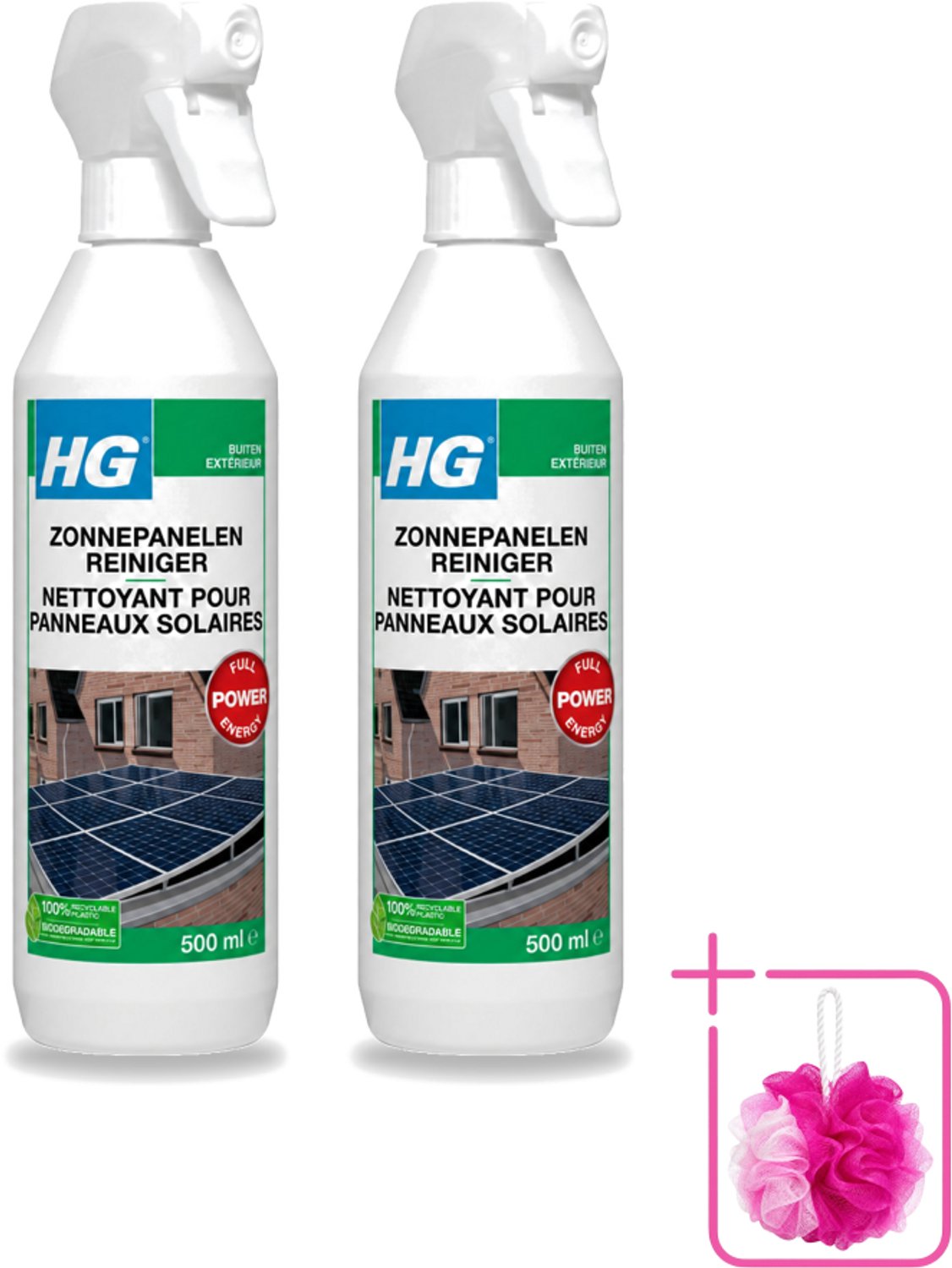 2 x HG - Buiten - Zonnepanelen Reiniger - Vol Energie - 0.5L - Bulkverpakking - Zonnepanelen reinigen - Douchemop - Zonnepanelen schoonmaken