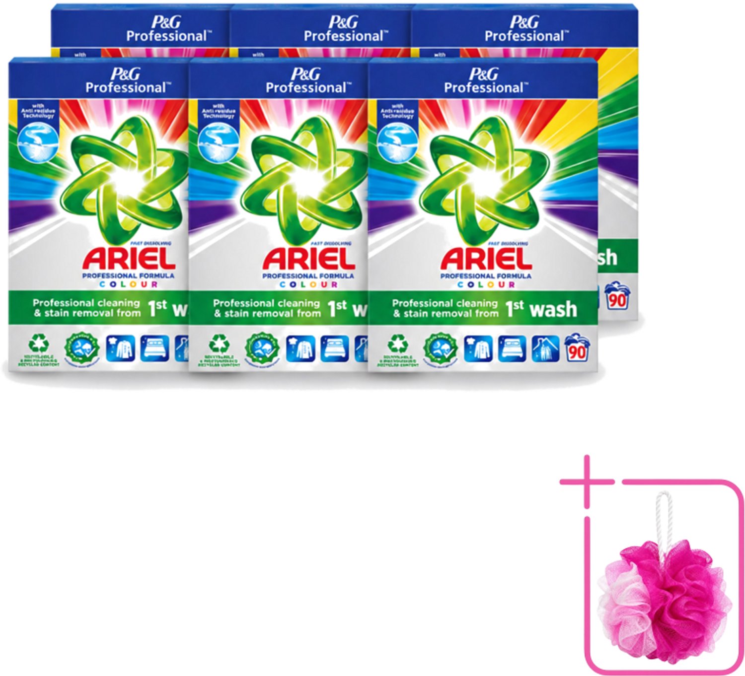 6 x Ariel Professional - Waspoeder - Gekleurde Was - 90 Wasbeurten - Bulkverpakking - Waspoeder kleur - Douchemop - Waspoeder voor gekleurde kleding