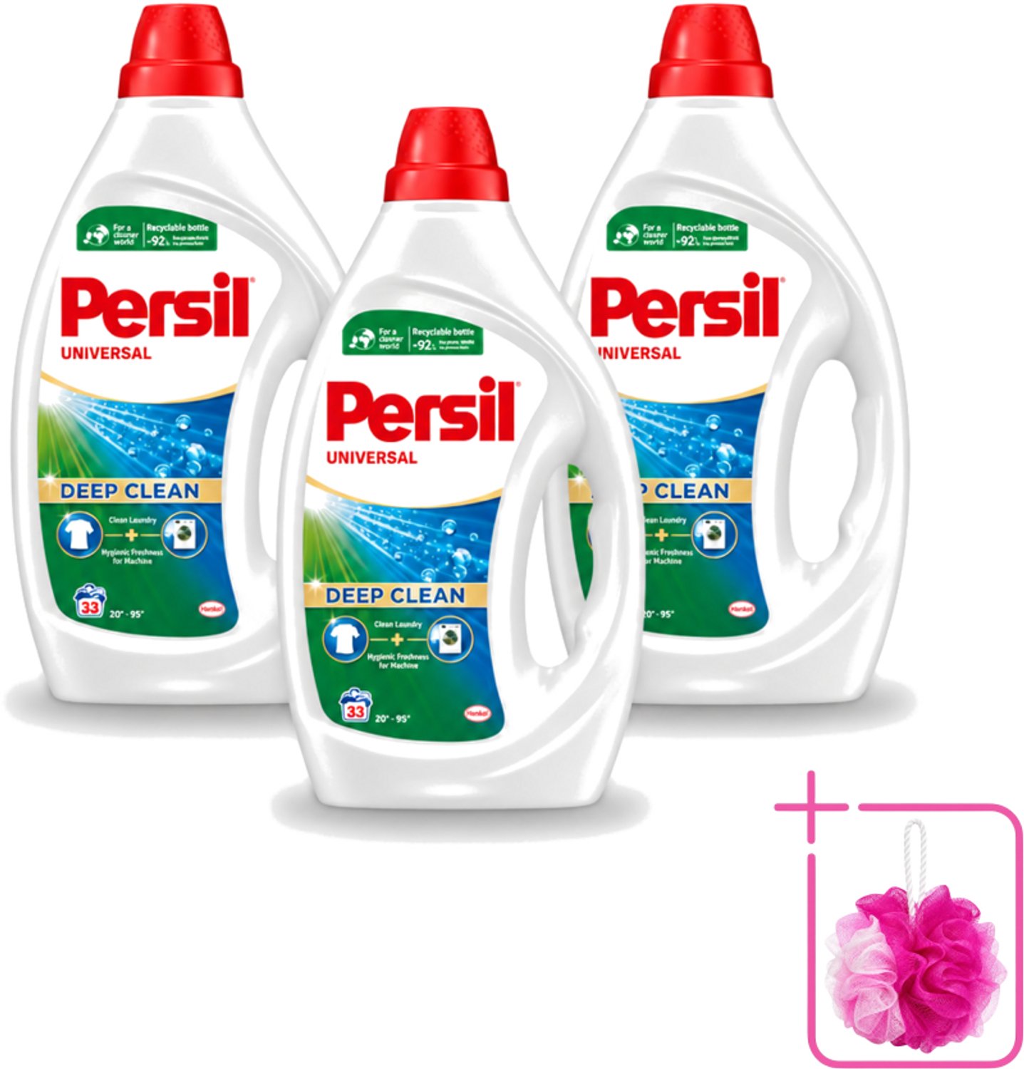 3 x Persil Universal - Vloeibaar Wasmiddel - Witte en Gekleurde Was - 33 Wasbeurten - Bulkverpakking - Persil Universal Gel - Douchemop - Wasmiddel