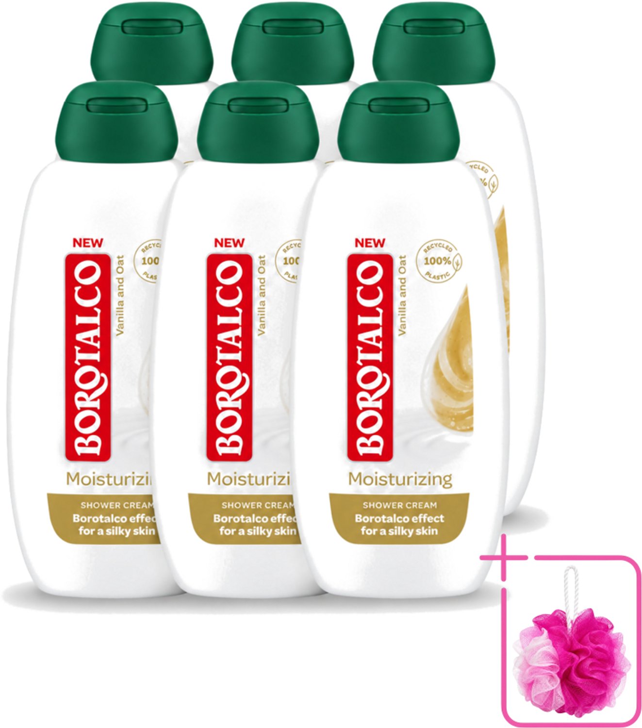 6 x Borotalco - Douchegel - Moisturizing - Vanilla & Oat - 250 ml - Bulkverpakking - Douchegel - Douchemop - Huid verzorgen