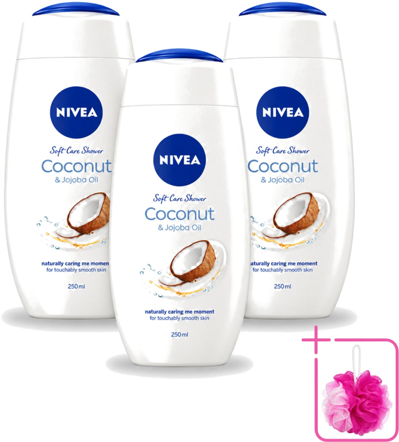 3 x Nivea - Huid Beschermende Douchecreme - Kokosnoot - 250 ml - Bulkverpakking - Douchecrème - Douchemop - Kokosnoot