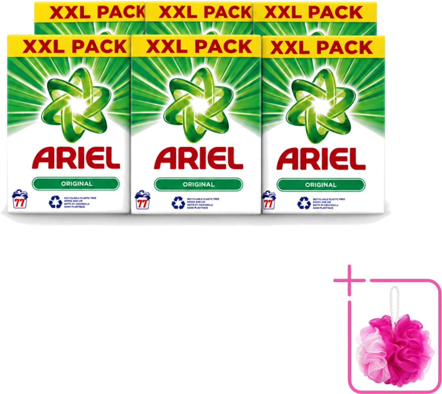 6 x Ariel Original XXL - Waspoeder - Witte en Lichtgekleurde Was - 77 Wasbeurten - Bulkverpakking - Waspoeder - Douchemop - Wasmiddel