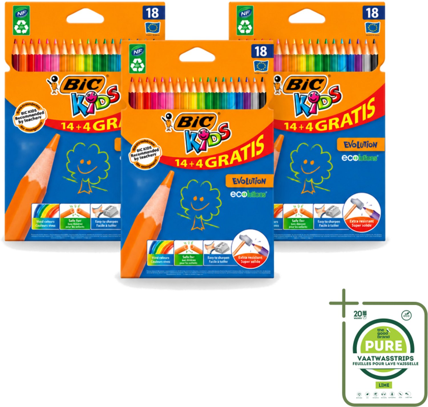 3 x Bic Kids - Kleurpotloden - Diverse Kleuren - Eco - Evolution - 18 Potloden - Grootverpakking - Kleurpotloden Voor Kinderen - Kleurpotloden Eco - Kleurpotloden Evolution - Kleurpotloden 18 Kleuren - Kleurpotloden Voor 3 Jaar