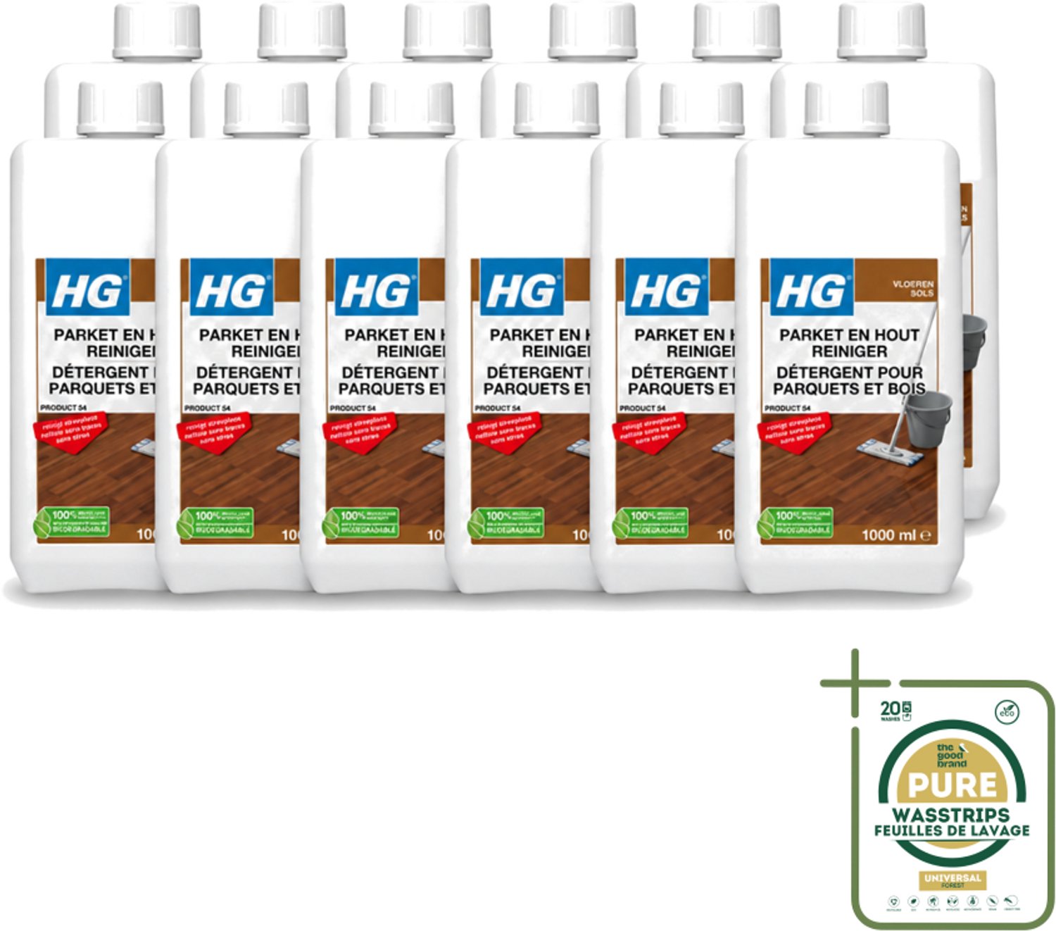 12 x HG - Parket- & Houtreiniger - Frisse Geur - Reinigt Streeploos - 1L - Wasstrips - Parket Reinigen - Parket Reiniger - Parket Vloer Reinigen - Parket Reinigen Zonder Strepen - Parket Vloer Onderhoud