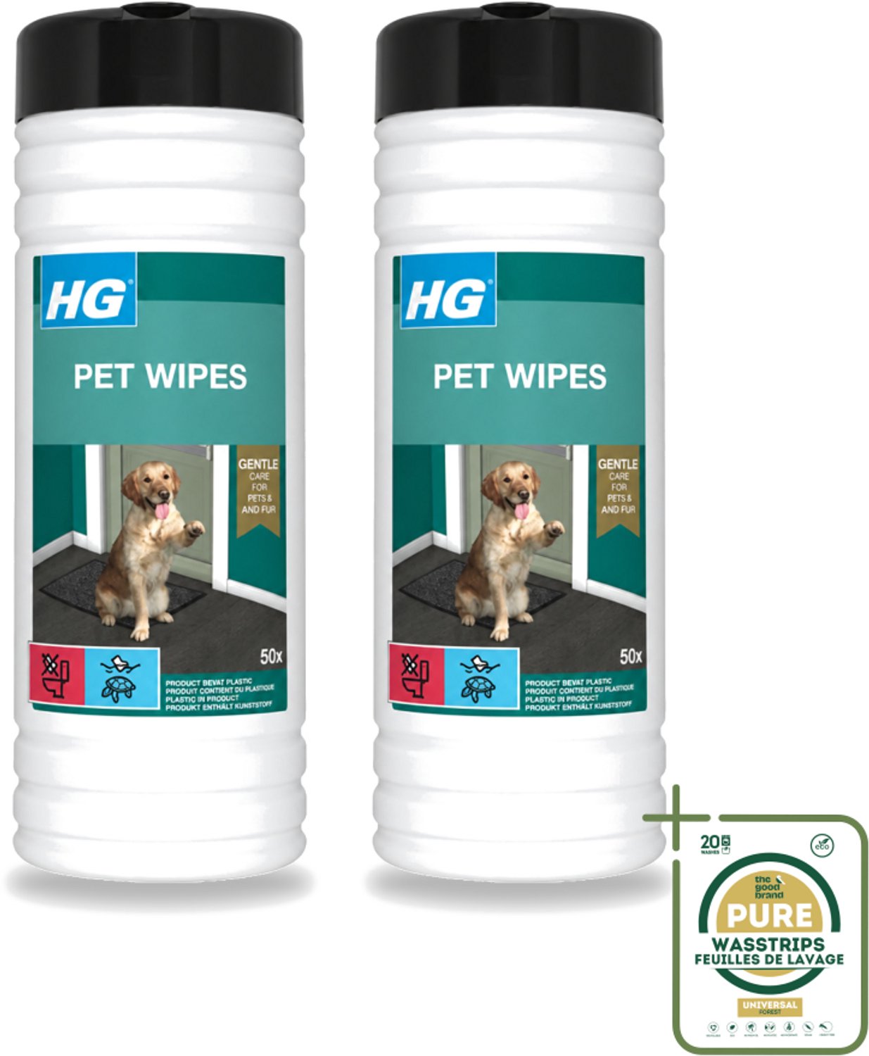 2 x HG - Pet Wipes - Doekjes Voor Huisdieren - 50 Doekjes - Wasstrips - Huisdierdoekjes - Reinigen Huisdier - Doekjes Voor Huisdieren - Huisdier Reinigen - Doekjes Voor Huisdieren Tussen Baden