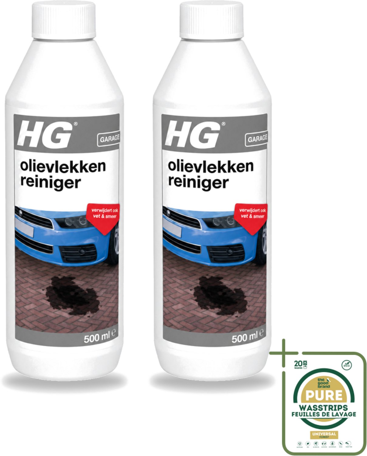2 x HG - Olievlekkenreiniger - Verwijdert Ook Vet & Smeer - 500 ml - Wasstrips - Olievlekkenreiniger - Vetvlekken - Smeer - Beton Reinigen - Cement Reinigen