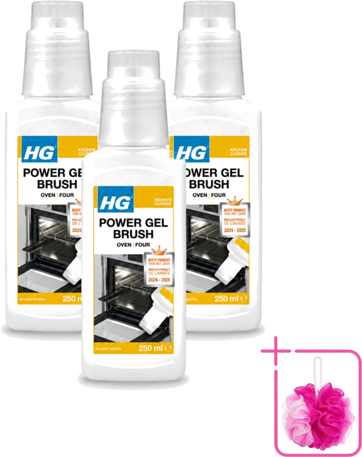 3 x HG - Power Gel Brush Oven - Zeer Hechtende Formule - Inclusief Borsteltje - 250 ml - Bulkverpakking - Oven reinigen - Bakplaat reinigen