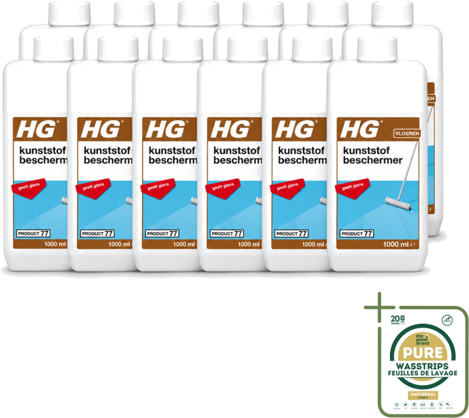 12 x HG - Kunststofbeschermer - Polymeer Emulsie - Geeft Glans - Maskeert Slijtageplekken - 1L - Wasstrips - Kunststofbeschermer - Glans - Beschermfilm - Slijtage - Krassen