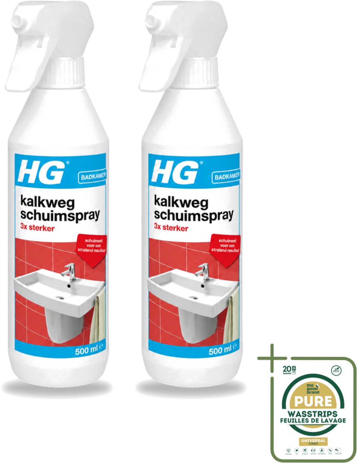 2 x HG - Badkamer - Kalkweg Schuimspray - 3x Sterker - Schuimend - 500 ml - Wasstrips - Kalkaanslag Verwijderen - Badkamer Reinigen - Schuimspray - Kalk Weg - Schuimend Reinigen
