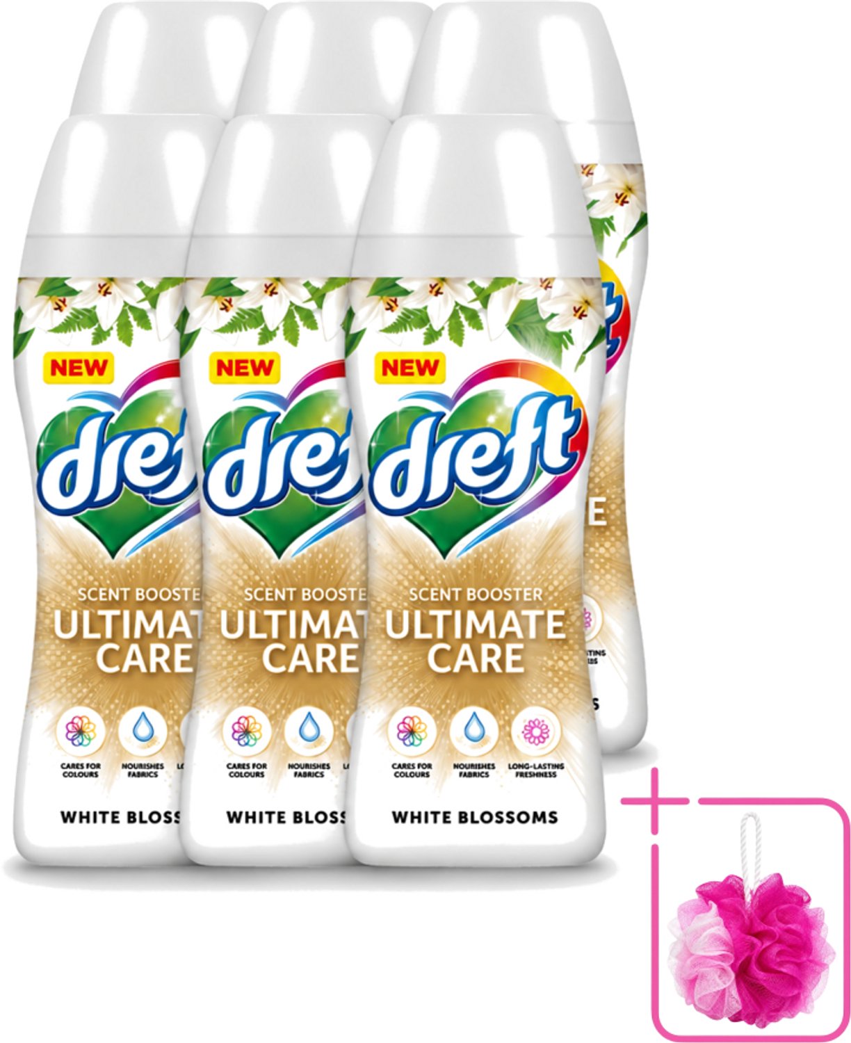 6 x Dreft - Ultimate Care - Wasverzachter - Geurbooster - Gekleurde Was - Witte Bloem - 15 Wasbeurten - Bulkverpakking - Wasmiddel - Douchemop - Geurbooster