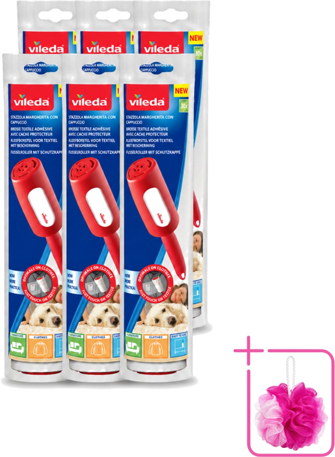6 x Vileda - Lintroller - Pluisverwijderaar - Inclusief Beschermkap - 30 Vellen - Bulkverpakking - Pluisverwijderaar - Pluisjes verwijderen