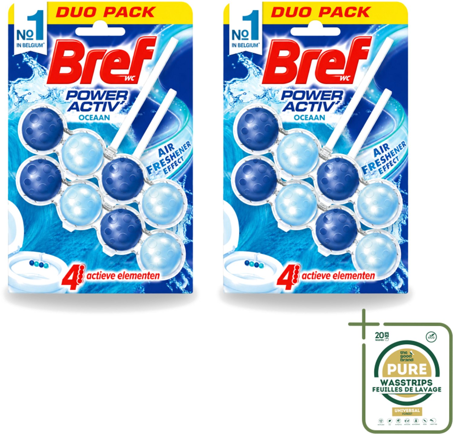 2 x Bref WC - Power Activ+ - Toiletblok - Oceaan - 2 Blokken - Wasstrips - Toilet Reinigen - Toilet Schoon Houden - Toilet Reinigingsblok - Oceaan Geur - Anti-kalk Toilet