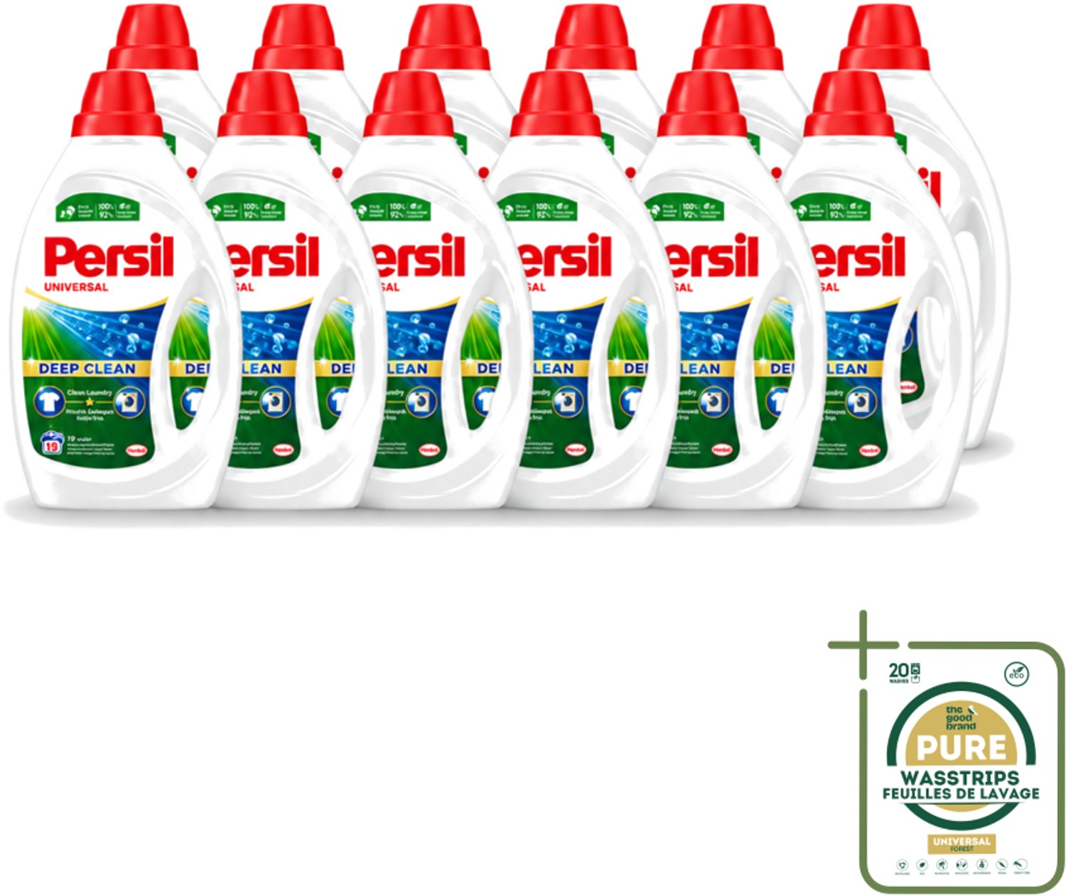12 x Persil Universal - Deep clean - Vloeibaar Wasmiddel - Witte en Gekleurde Was - 19 Wasbeurten - Wasstrips - Wasmiddel - Diepgewas - Vlekverwijdering - Wasmachine Reinigen - Hygiëne