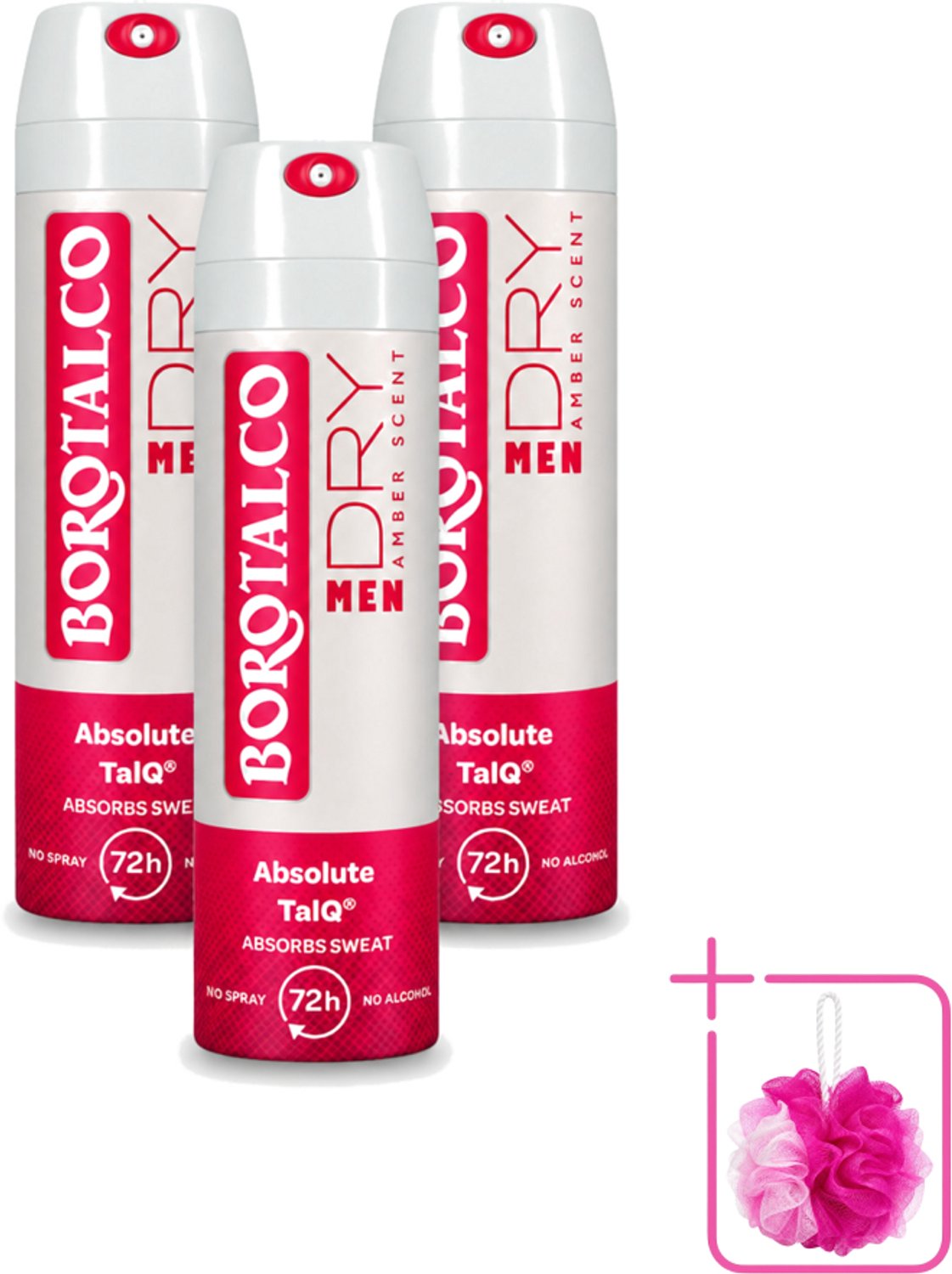3 x Borotalco – Deodorant Spray – Men Amber Geur – 150 ml - Bulkverpakking - Deodorant spray - Douchemop - Mannelijke geur