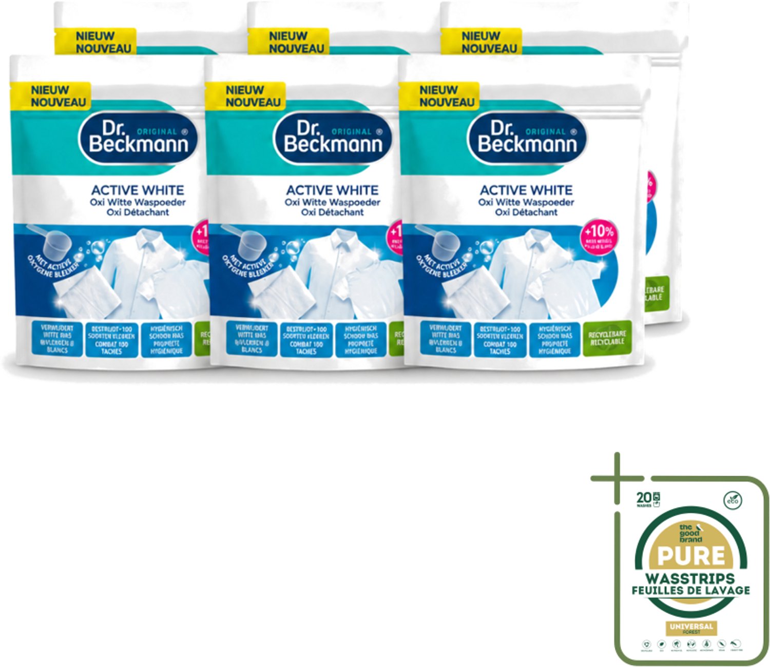 6 x Dr. Beckmann – Active White Oxi – Witte Was Poeder – 400 g - Wasstrips - Wasmiddel - Vlekverwijderaar - Witte Was - Vlekken Verwijderen - Wasmachine