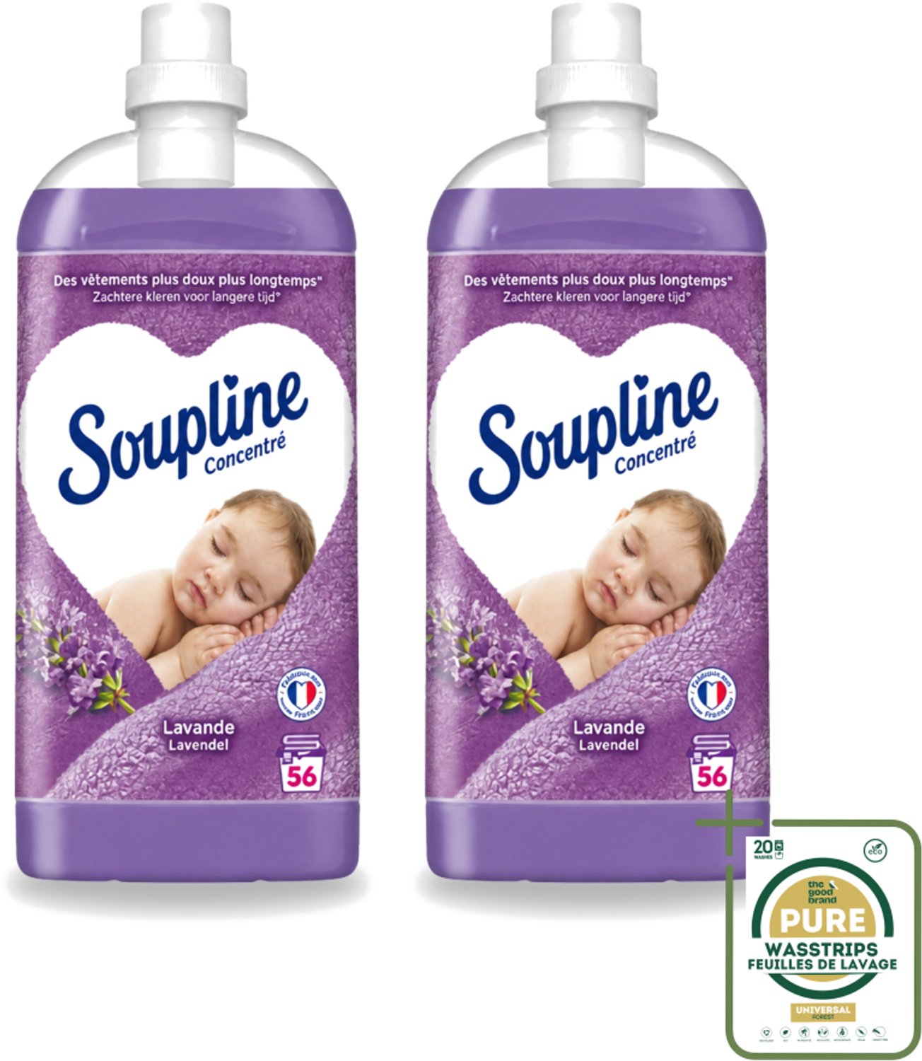 2 x Soupline - Wasverzachter - Lavendel - 56 Wasbeurten - 1.3L - Wasstrips - Wasverzachter - Wasgoed Verzachten - Lavendel Geur - Wasgoed Verzorgen - Wasverzachter Lavendel