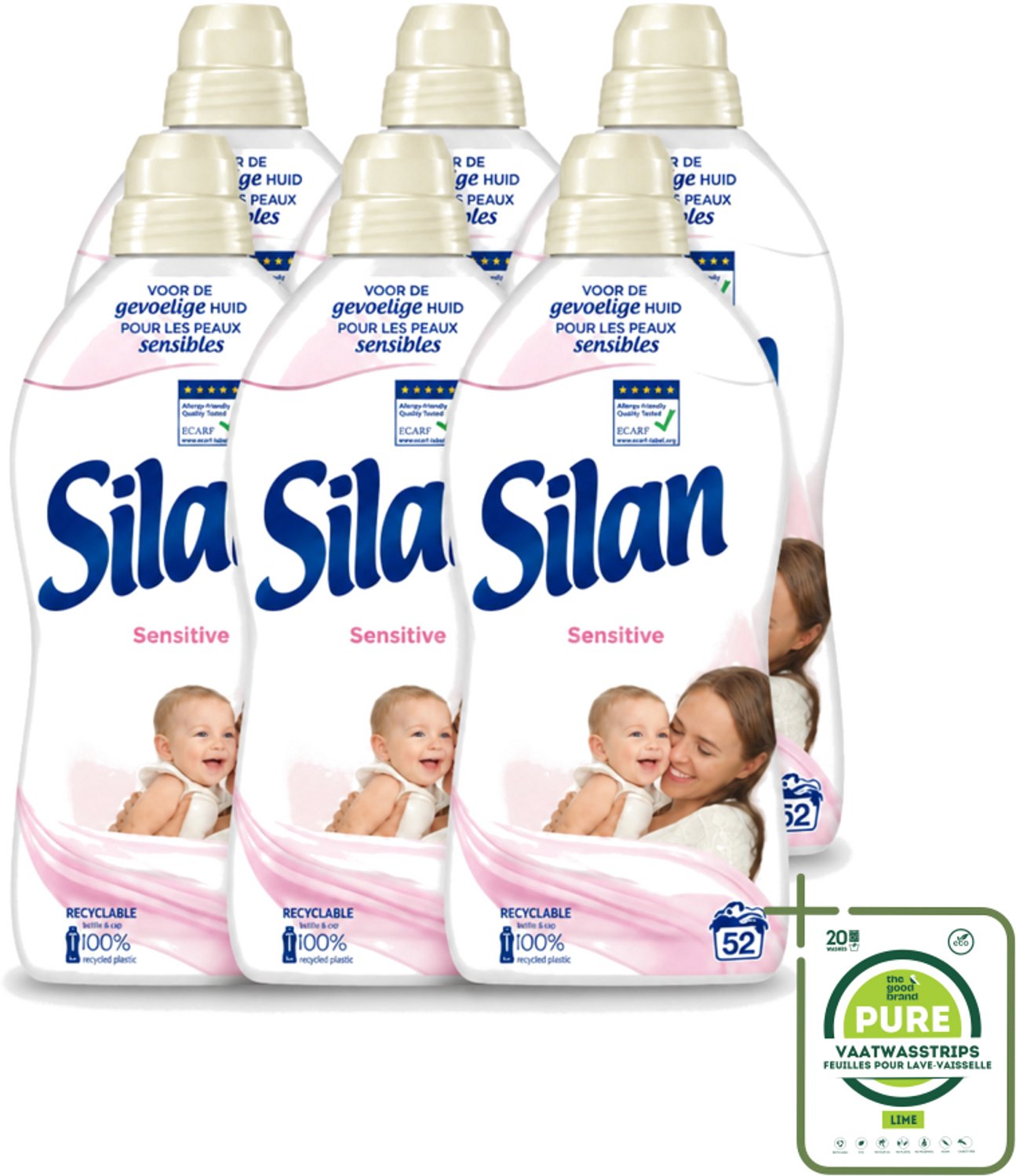 6 x Silan – Wasverzachter – Sensitive – 1144 ml - Grootverpakking - Vaatwasstrips - Wasverzachter - Gevoelige Huid - Hypoallergene - Huidvriendelijk - Wasgoed Zachtheid