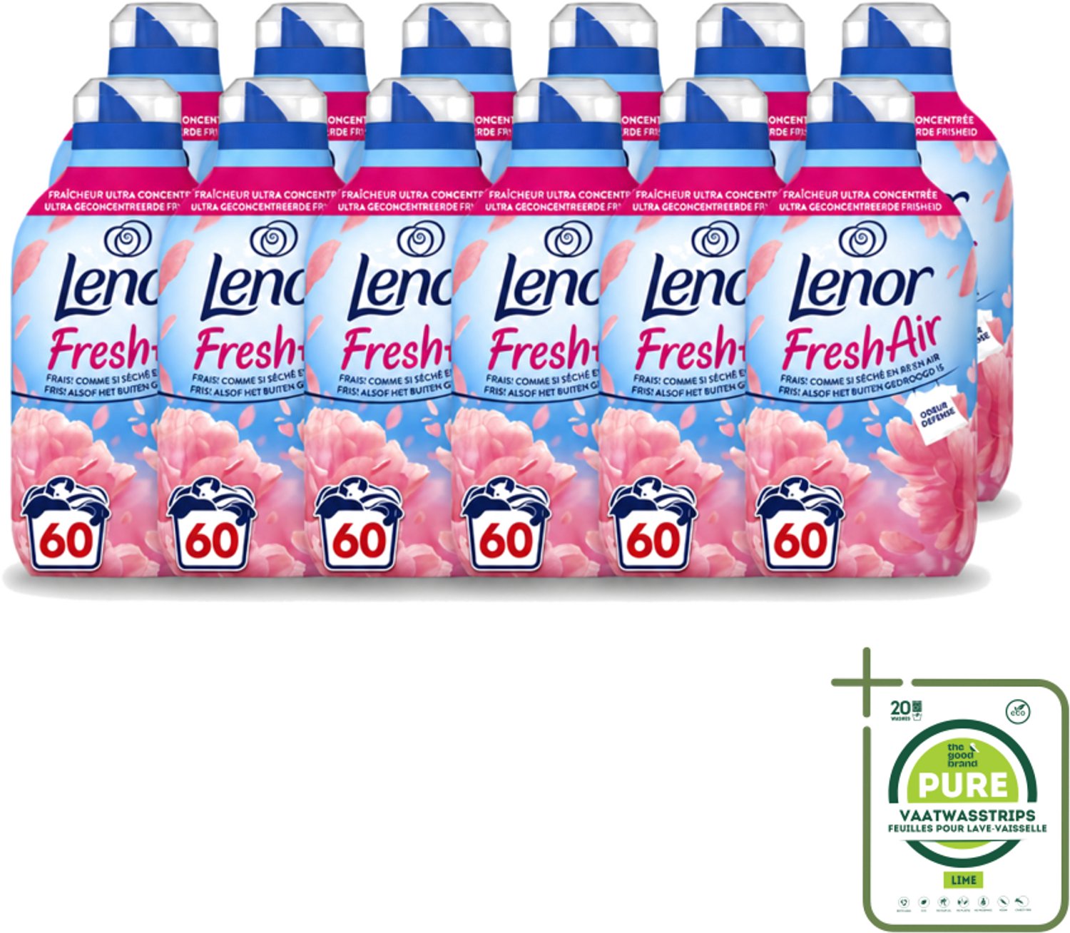 12 x Lenor – Wasverzachter – Bloesem – 60 Wasbeurten – 840 ml - Grootverpakking - Vaatwasstrips - Wasverzachter - Buitenluchtfrisheid - Bloesemgeur - Wasgoed - Geur