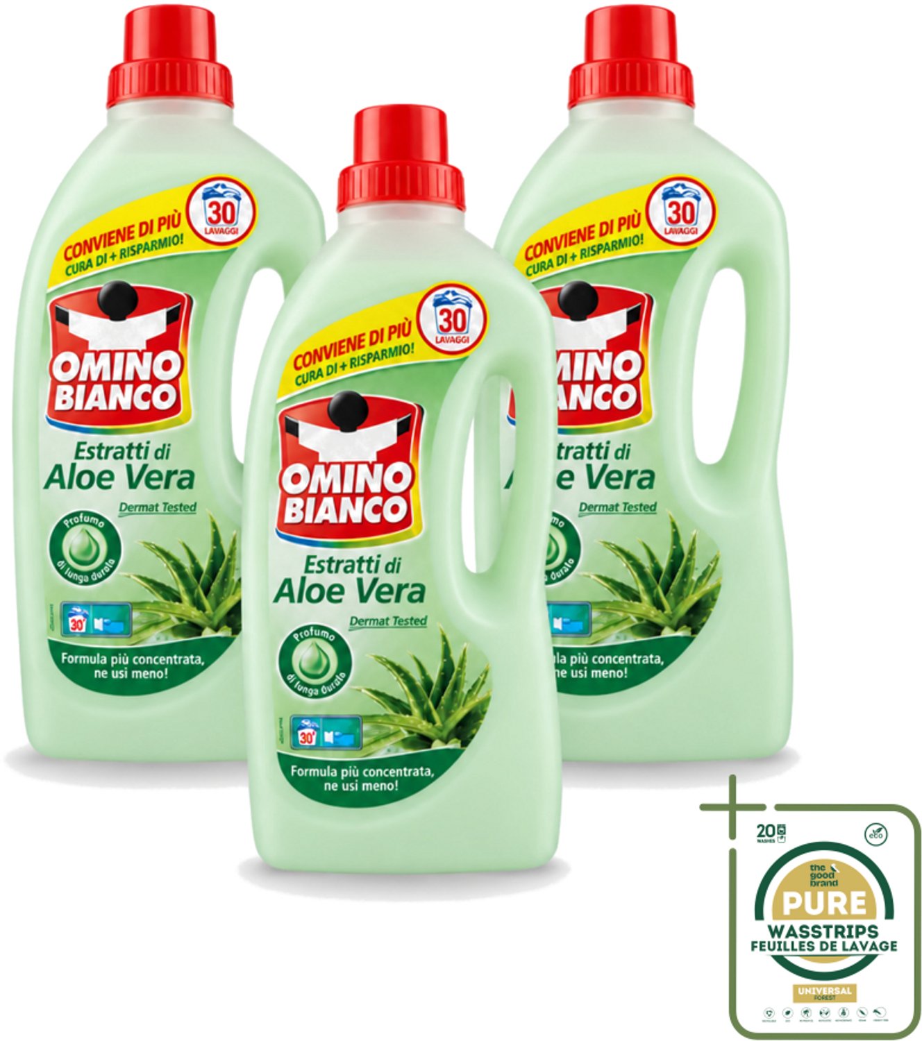 3 x Omino Bianco – Vloeibaar Wasmiddel – Aloë Vera – 1500 ml - Wasstrips - Wasmiddel - Aloë Vera - Zachte Was - Krachtige Reiniging - Vlekverwijdering