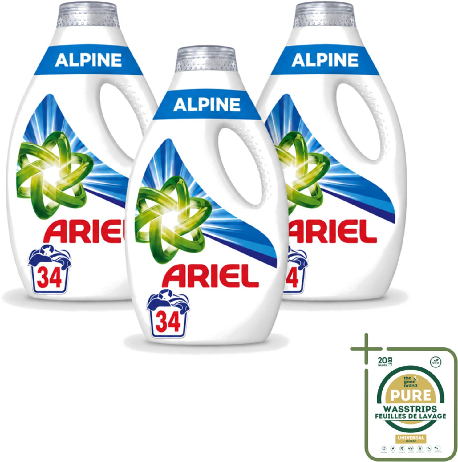 3 x Ariel – Vloeibaar Wasmiddel – Alpine – 1530 ml – 34 wasbeurten - Wasstrips - Ariel Alpine - Vloeibaar Wasmiddel - Koud Wassen - Frisse Geur - Energiezuinig Wasmiddel