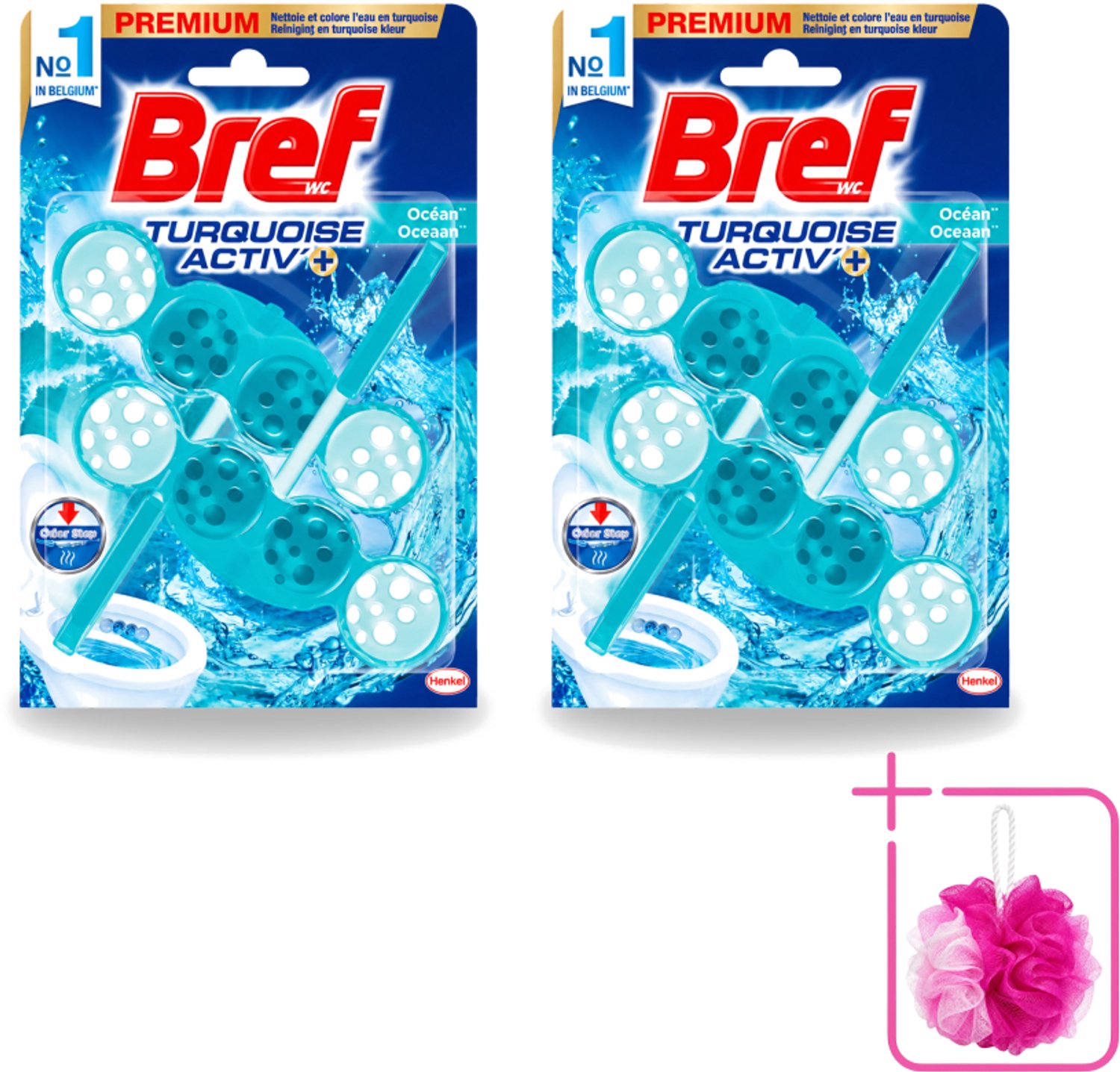 2 x Bref WC - Turquoise Activ+ - Toiletblok - Oceaan - 2 Blokken - Bulkverpakking - Toilet - Douchemop - Toiletblok