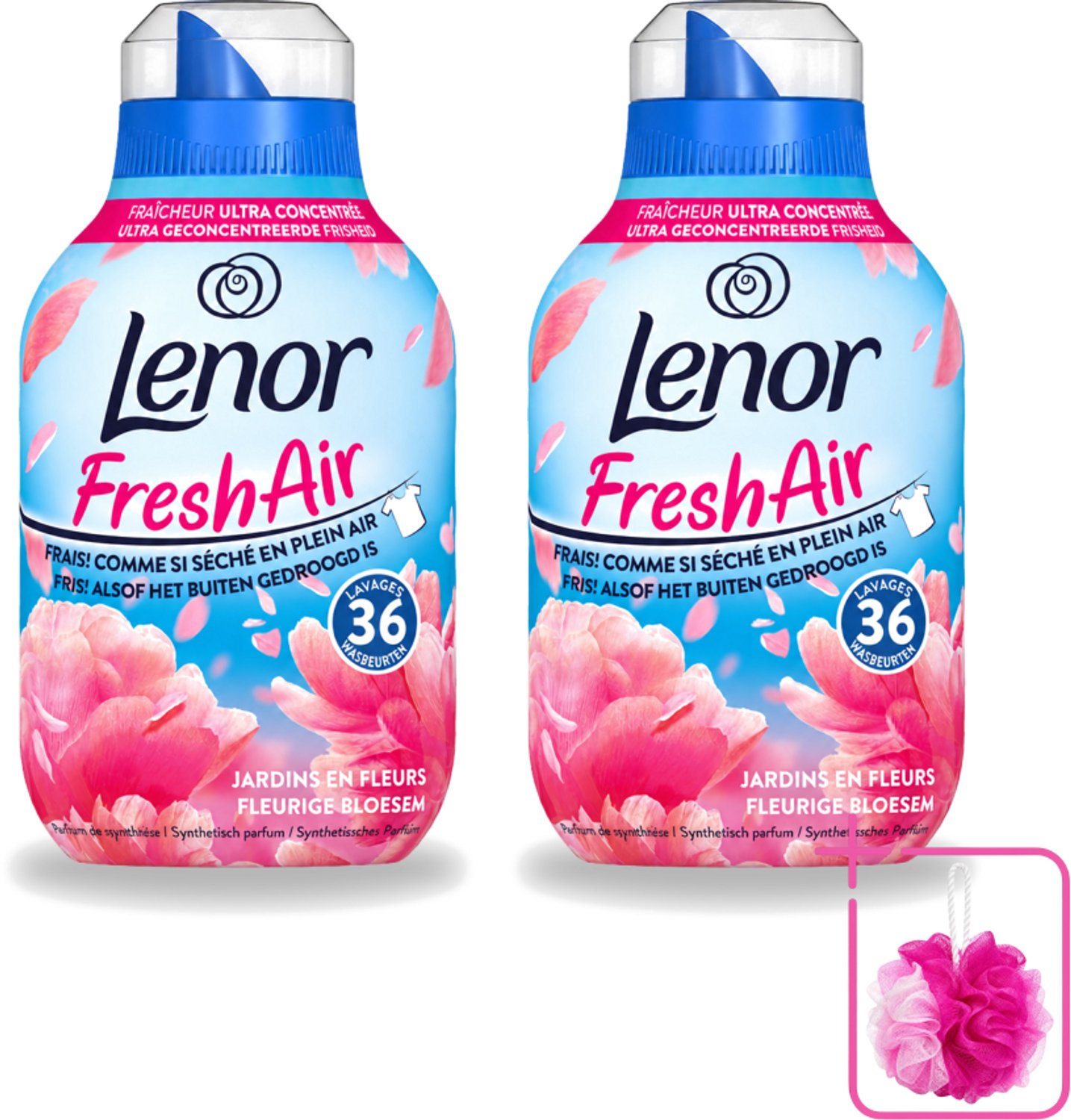 2 x Lenor - Wasverzachter - Fresh Air - Fleurige Bloesem - 36 Wasbeurten - Bulkverpakking - Wasverzachter - Douchemop - Frisheid