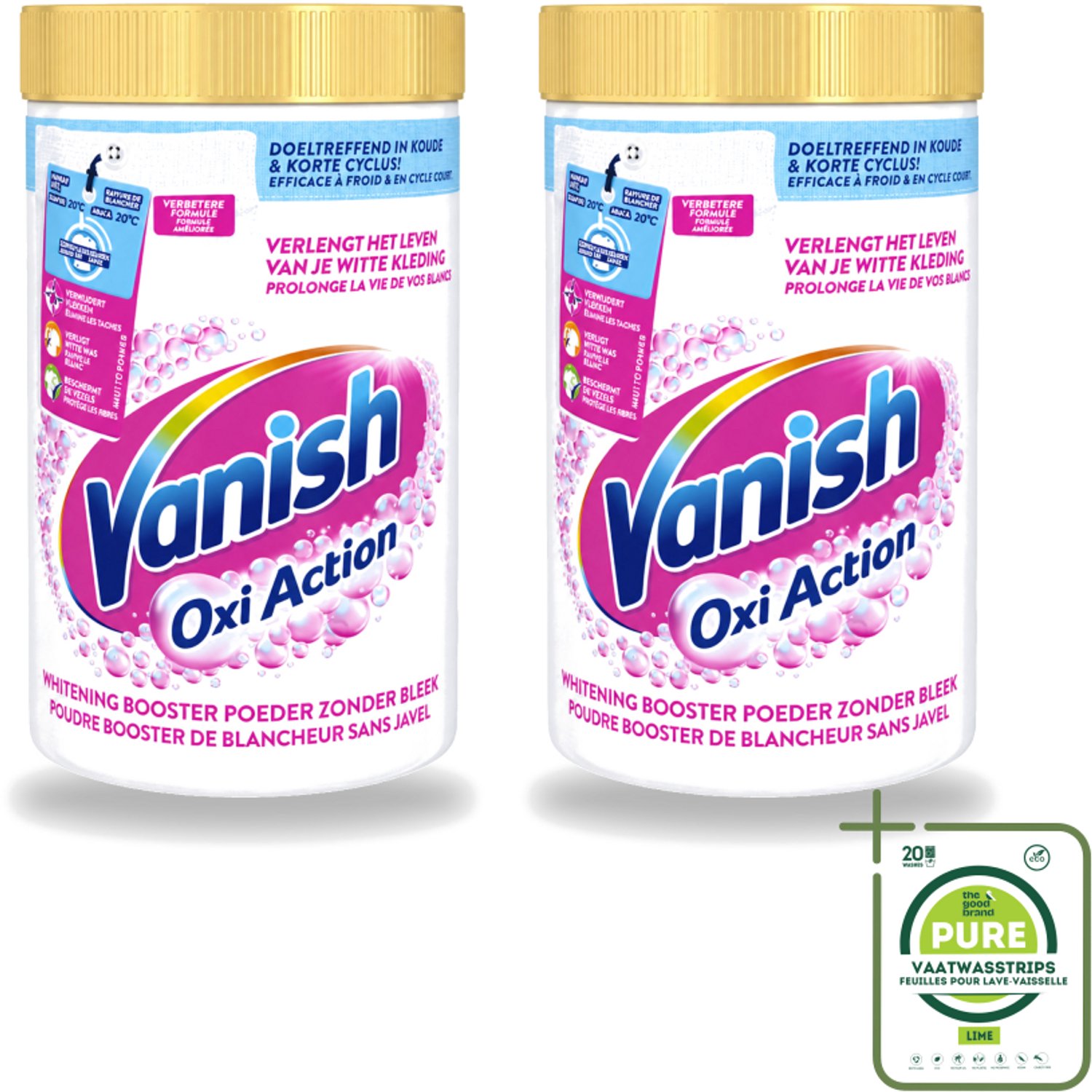 2 x Vanish Oxi Action - Vlekkenverwijderaar Poeder - Zonder Bleek - Witte Was - 1.5 Kg - Grootverpakking - Vaatwasstrips - Vlekkenverwijderaar - Witte Was - Bleekvrije Was - Wasmiddel - Kleding Reinigen
