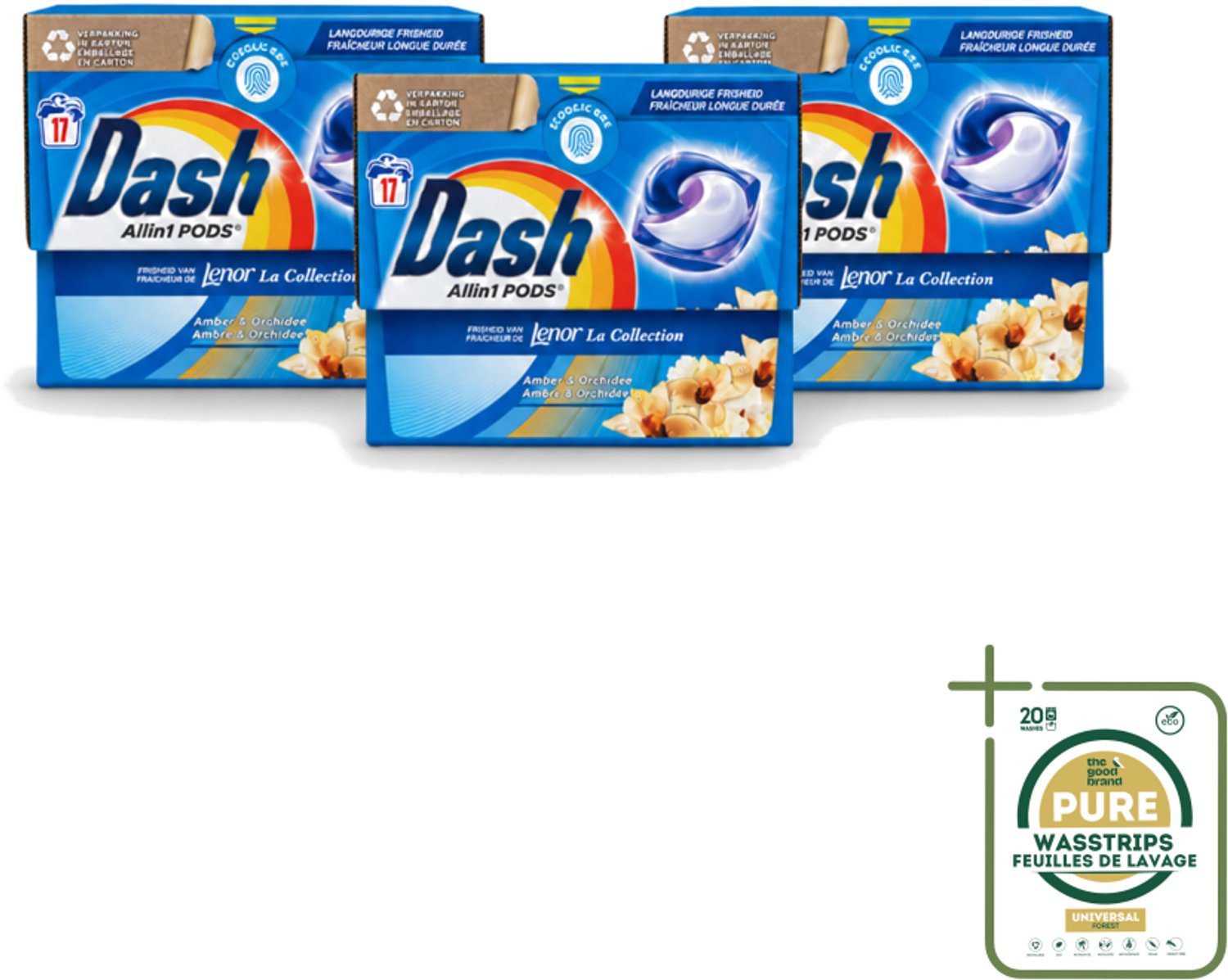 3 x Dash - Lenor Collectie - Wasmiddel Capsules - All-in-1 Pods - Witte en Gekleurde Was - Amber & Orchidee - 17 Wasbeurten - Wasstrips - Wasmiddel Capsules - Wasbeurt - Vlekverwijdering - Geur - Wasmachine