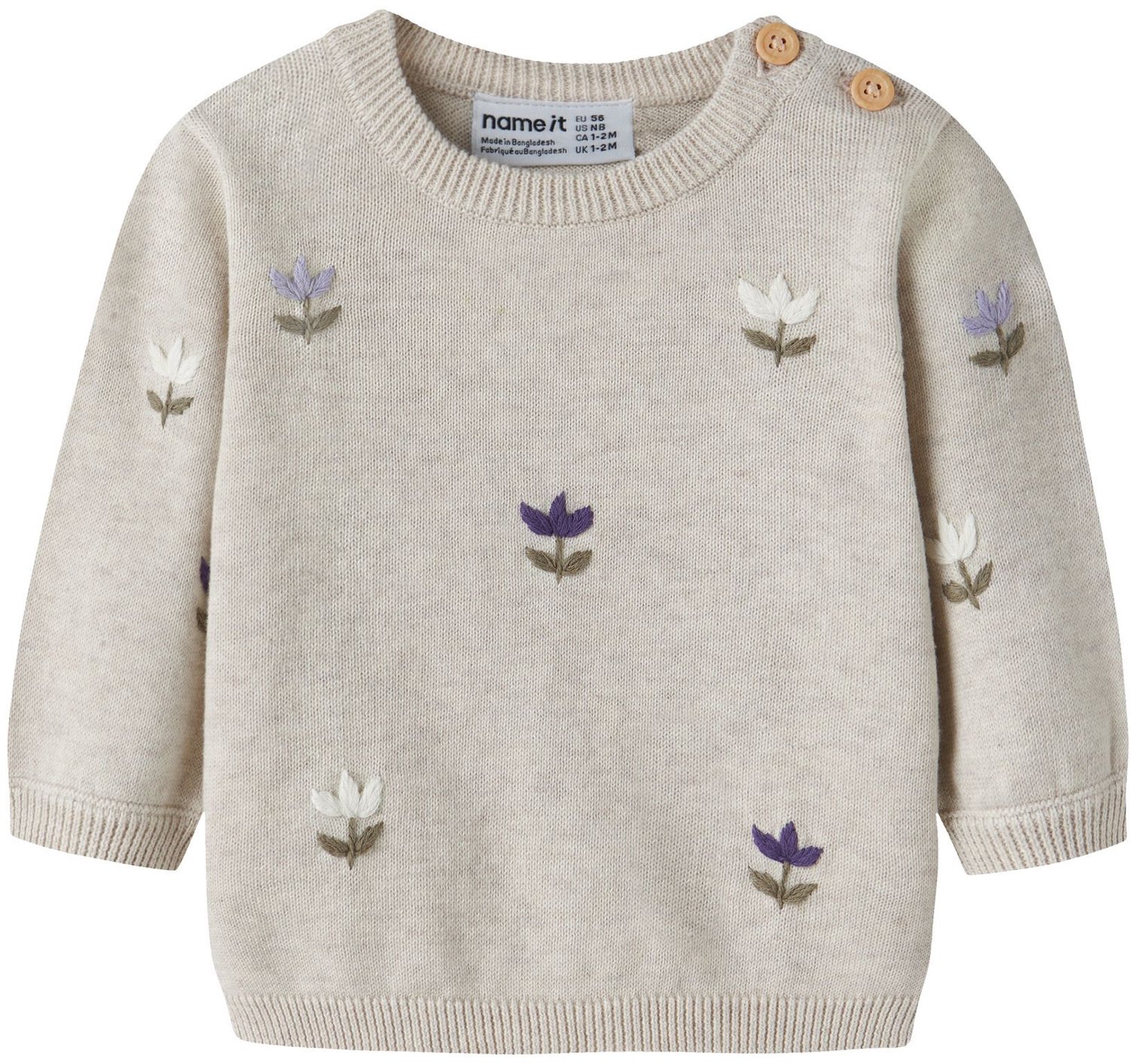 Name It - Trui - NBFFAFLOW - Knit - Peyote Melange - Bloemetjes - Maat 80