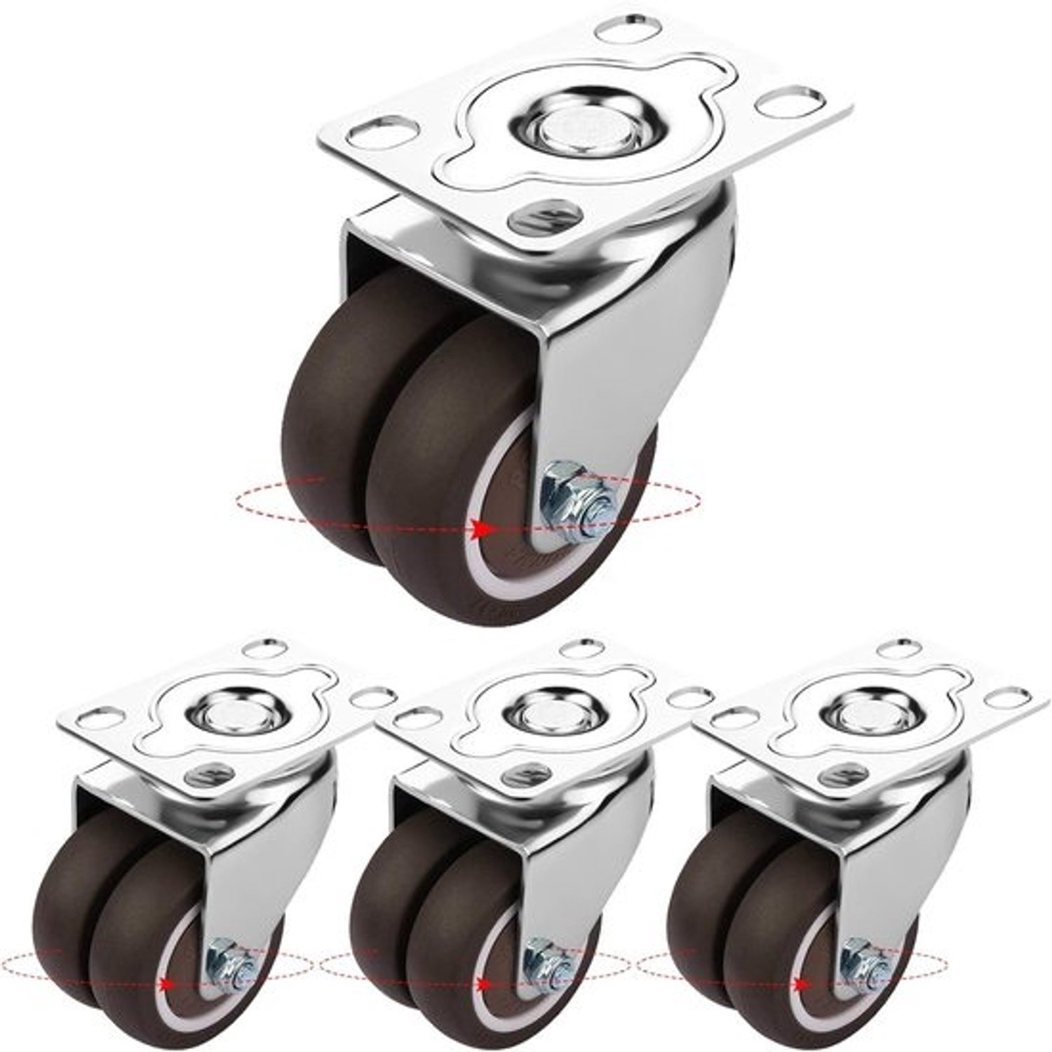 Zwenkwielen Set - Transportwielen Rubber - Meubel Verplaatsen - Dubbele Wielen Stabiliteit - 50mm Diameter - Zwart