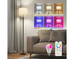 Lopoleis® RGB Vloerlamp – LED Staande Smart Lamp voor Woonkamer & Slaapkamer – 4 Lichtsterktes – Dimbare RGB+CCT hoeklamp met APP – 150 tot 175 cm Zwart