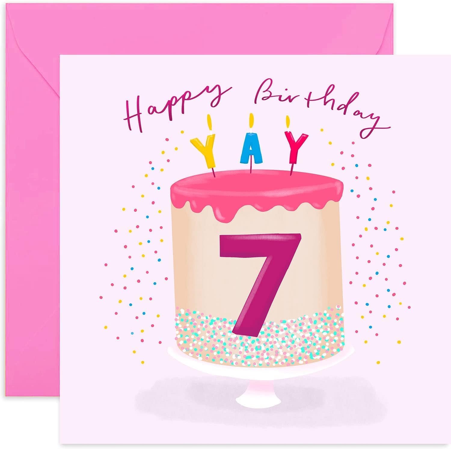 Verjaardagskaart 7e verjaardag - Roze taart - Voor dochter, kleindochter of nicht - Inclusief envelop - ShopVlot