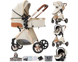 Luxe Kinderwagen 3 in 1 - Wandelwagen - Kinderwagen - Met Autostoel - Kinderwagen – Buggy 3 in 1 - Wit