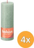 Set van 4 jadegroene rustieke kaarsen van Bolsius, 19cm hoog, met rode lont.