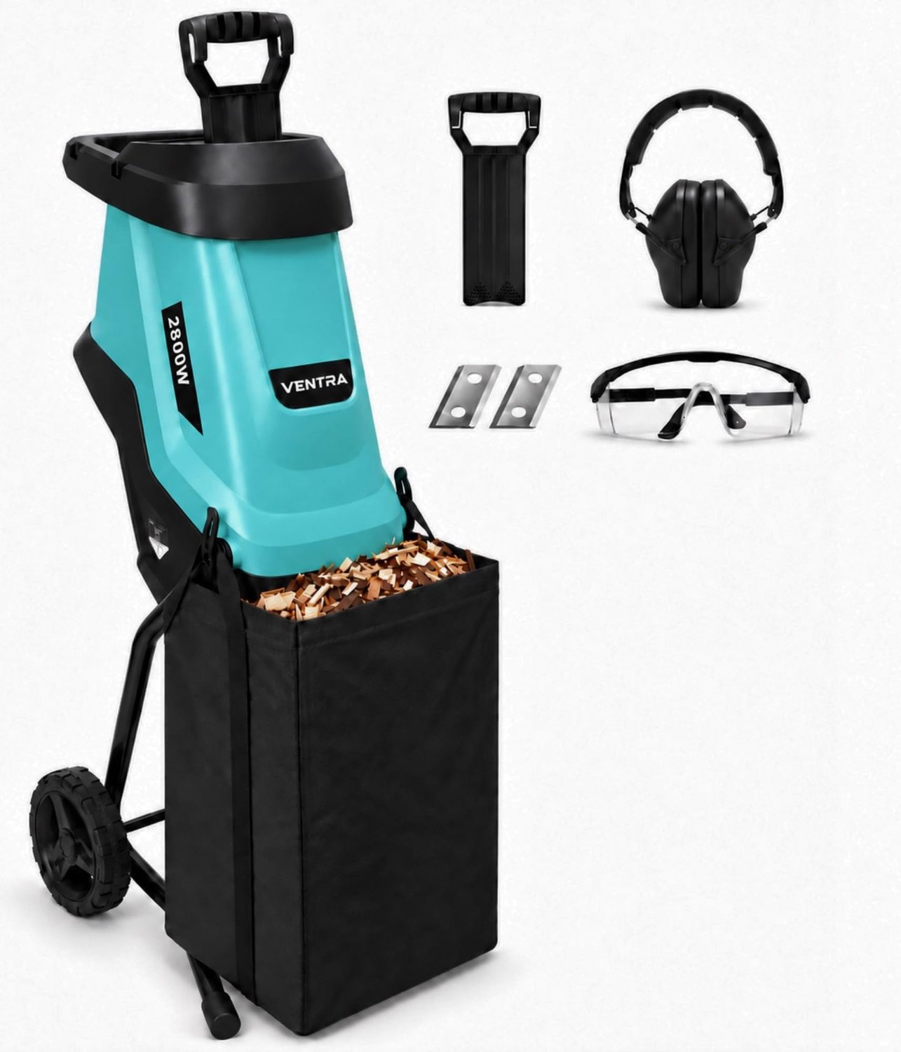 Elektrische Hakselaar 2800 W - Ø45 mm Takken - 45 L Opvangzak - SK5 Stalen Messen - Compact Tuinversnipperaar