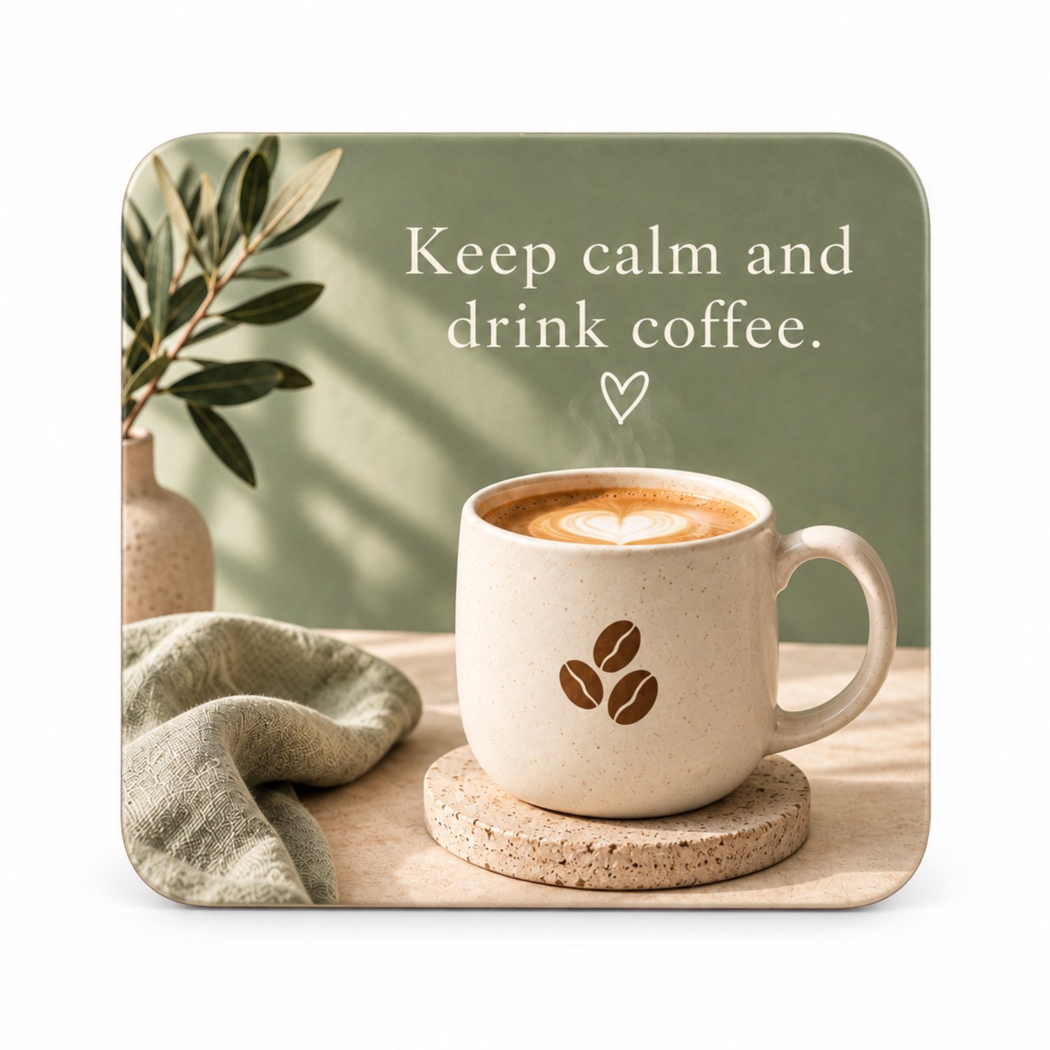 Keep Calm and Drink Coffee MDF onderzetter 10x10cm – groene koffietegel