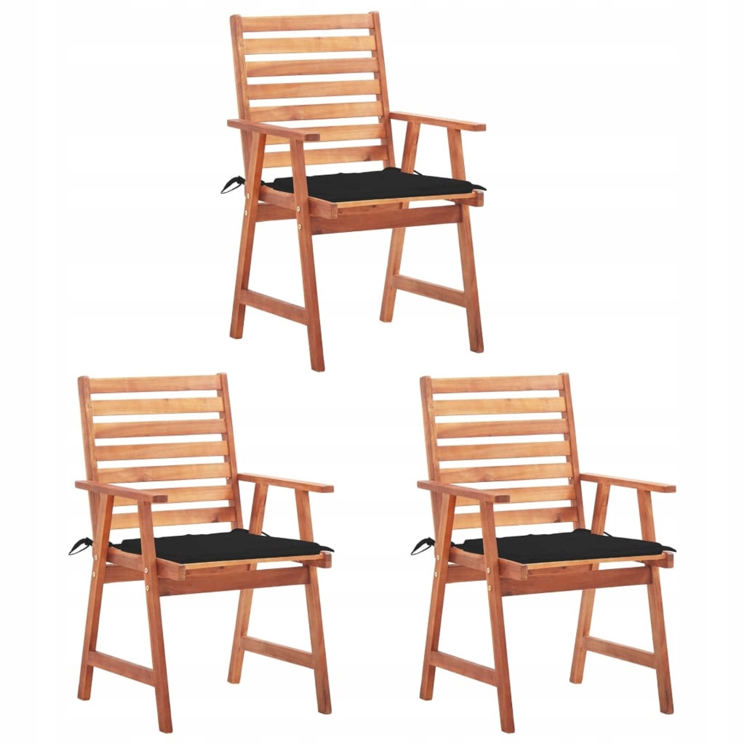3x Houten Tuinstoelen met Kussens - Acaciaboom, Balkon & Tuin