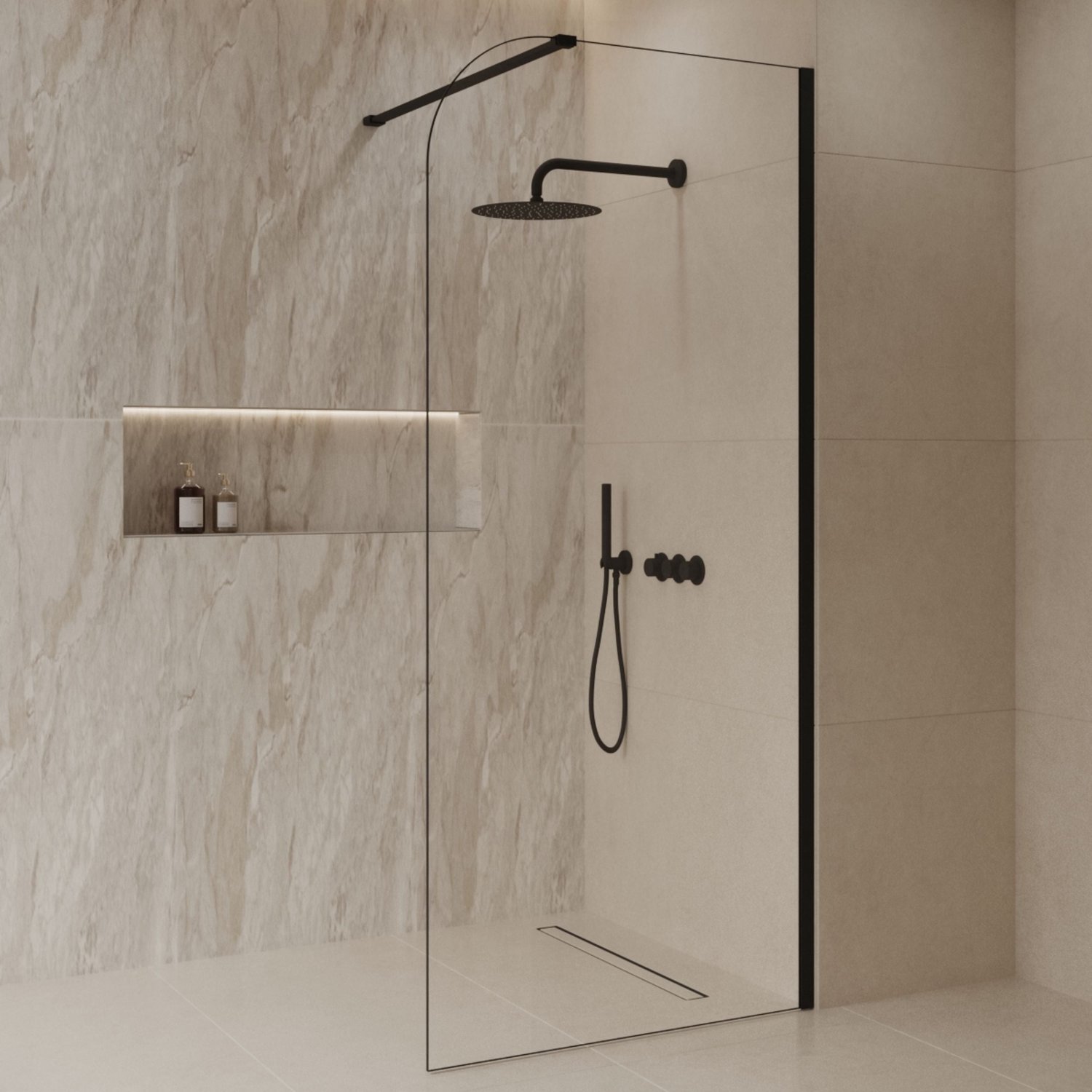 Sanitado Dalis Curve Inloopdouche Helder Glas Mat Zwart Profielen 120x200 cm