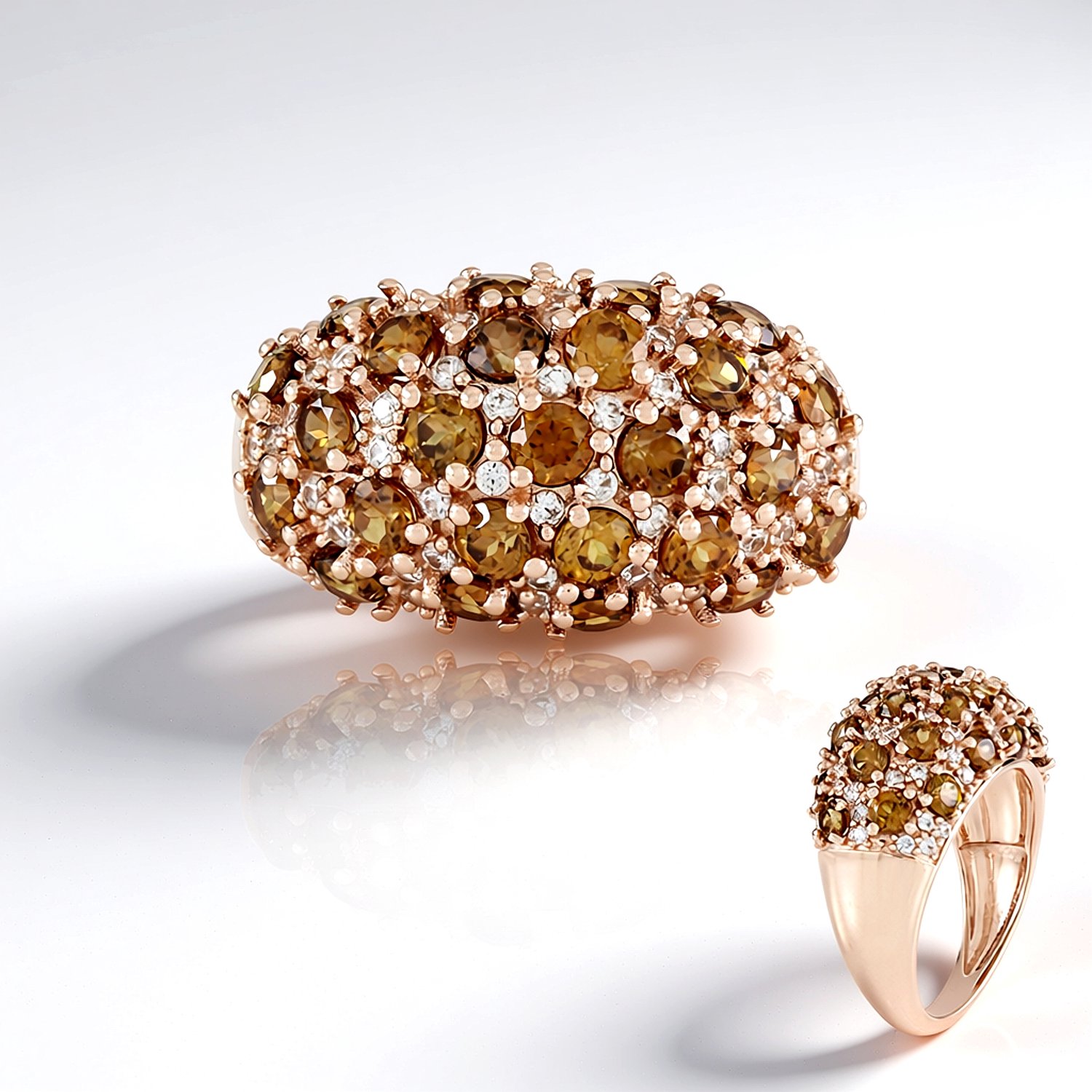 Cavill - 925 Sterling Zilver Rosé Vermeil - Zilveren Ring met 25 Cognac Zirkonia's - 4,668 ct Ronde Briljantslijping - Elegante Ovale Avondring