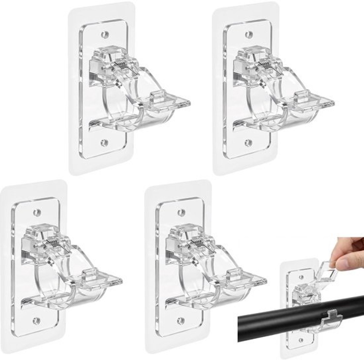 SnelShoppen - Set van 4 Verstelbare Gordijnroedehouders Zonder Boren - Transparante Zelfklevende Haken voor Woonkamer, Slaapkamer en Badkamer