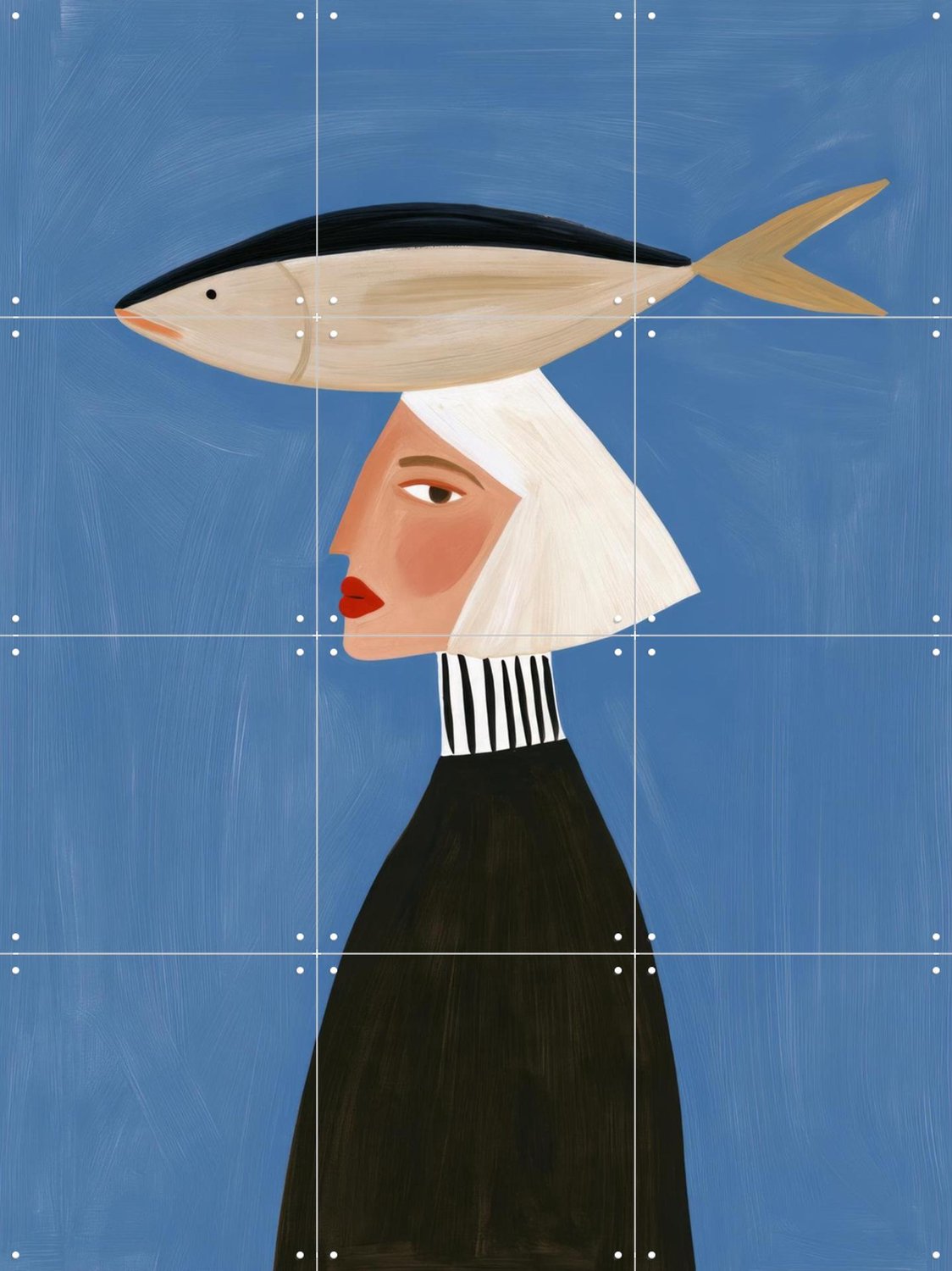 IXXI Fish On My Mind, Atelier Pommeline - 60 x 80 cm - Grote wanddecoratie en posters - Modern, Illustraties, Surrealisme, Gang, Woonkamer, Eetkamer Zwart / Blauw