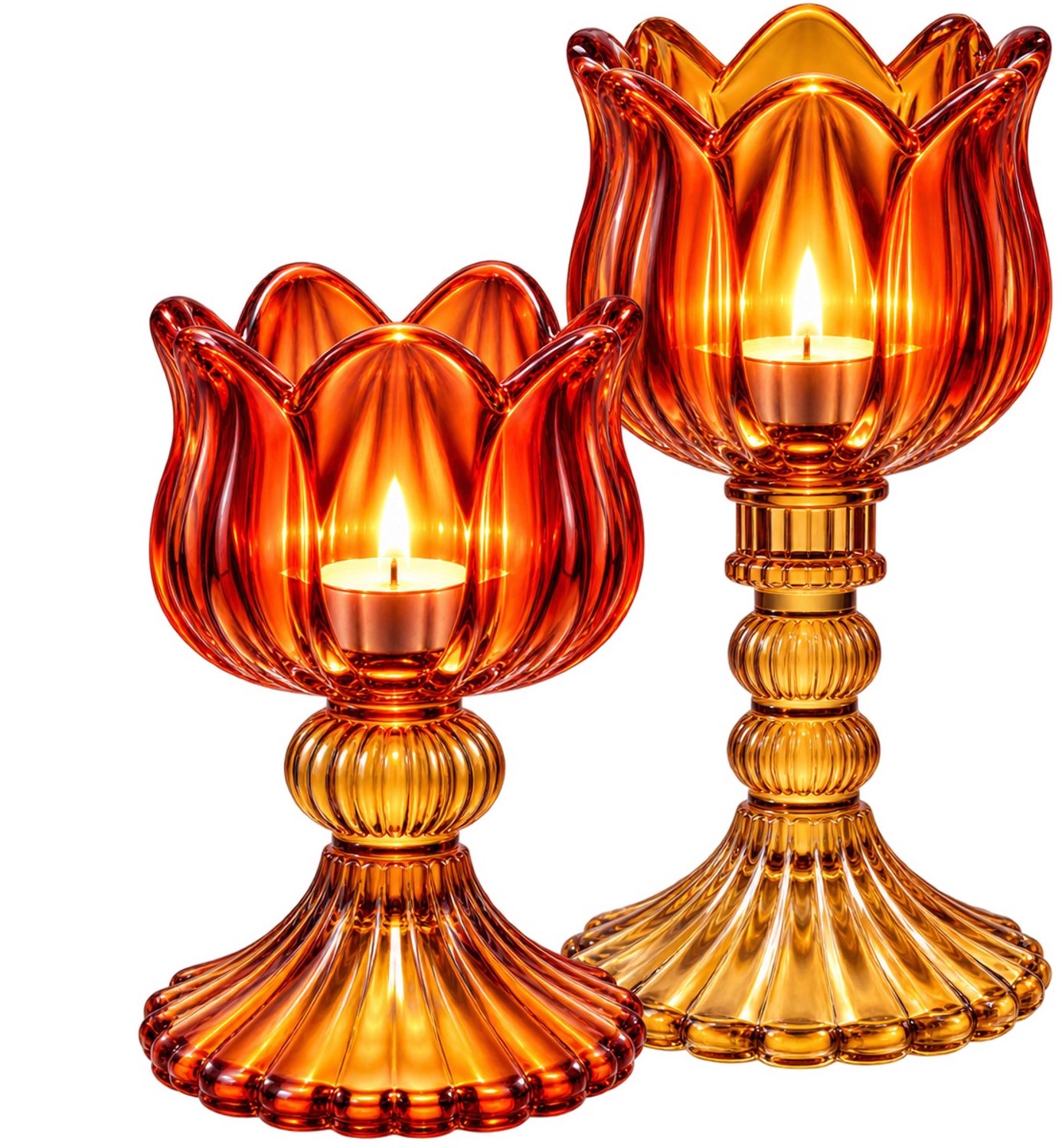 WinQ-Theelichthouder in Amber met Geel-Set 2-Waxinehouders glas