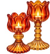 WinQ-Theelichthouder in Amber met Geel-Set 2-Waxinehouders glas