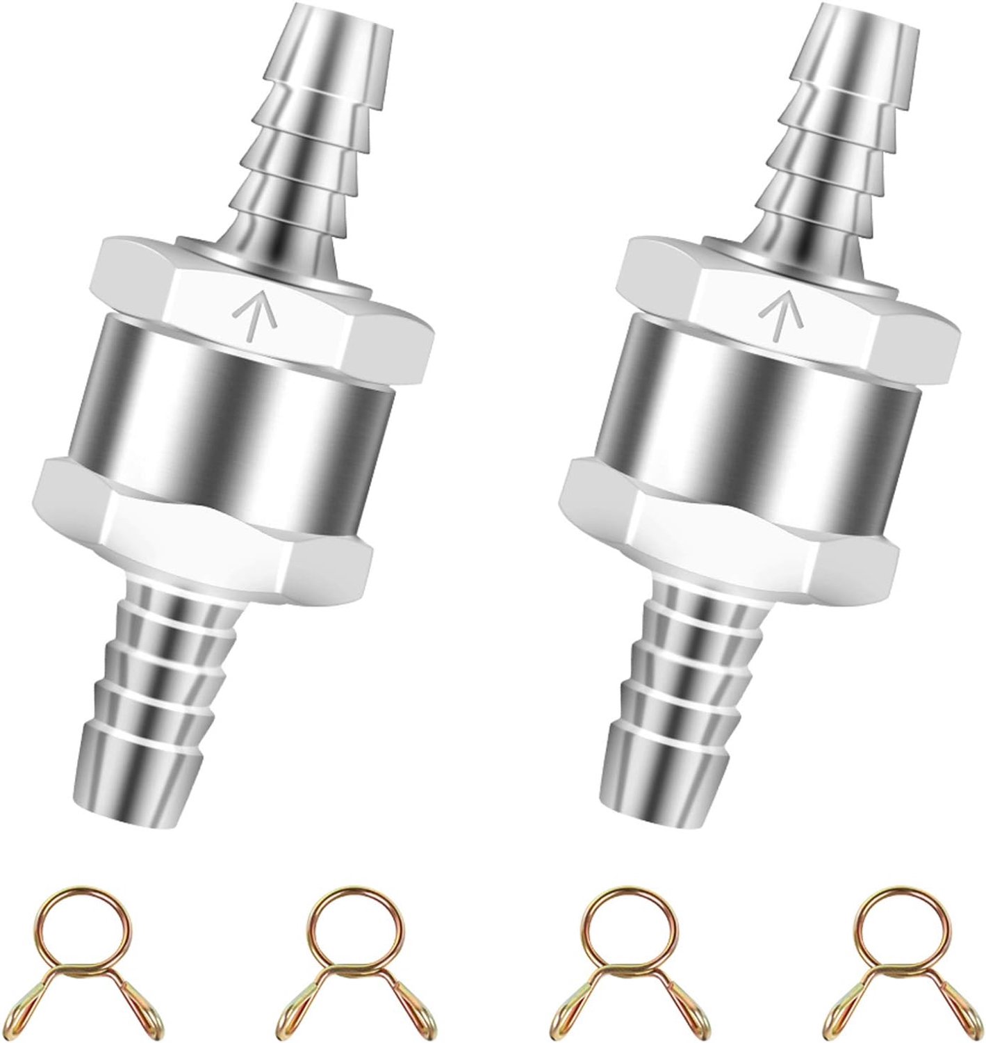 2pcs Fuel Check Valve 8mm Aluminum Valve, Check Valve with 4 Pieces Fuel Hose, Spring Clamps, Car Carburetor for - ShopVlot