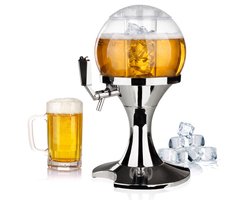 Bolvormige drankdispenser met tapkraan - Tafelmodel - 3,5 liter - Apart ijscompartiment - Metaal, ABS en kunststof - Voor bier, limonade, sap en cocktails - Zilver - Ideaal voor Feestjes of BBQ - Biertoren